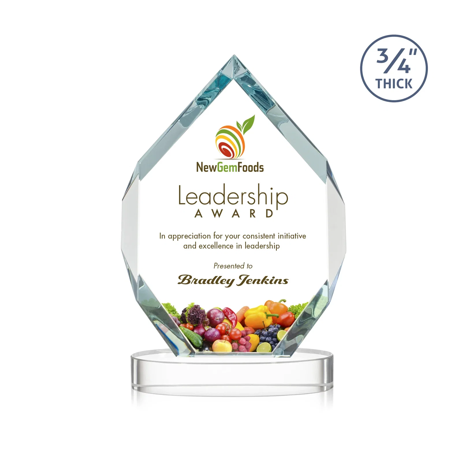 Branded Six-Sided Starfire Crystal Diamond Award with Constant-Width Bevels for volunteer appreciation