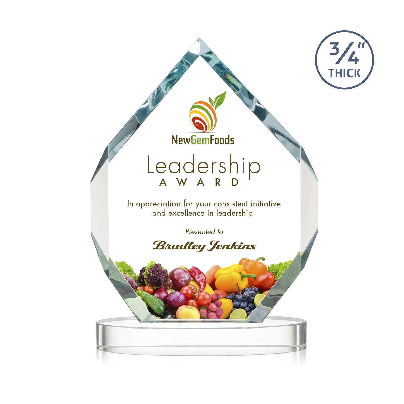 Branded Six-Sided Starfire Crystal Diamond Award with Constant-Width Bevels for dealer and partner awards