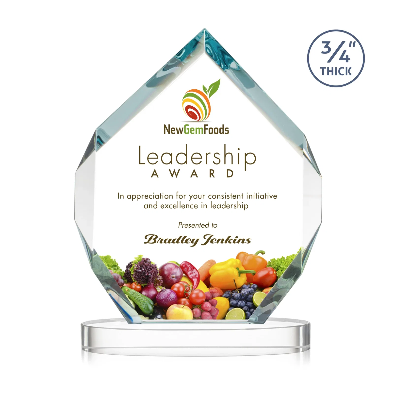 Branded Six-Sided Starfire Crystal Diamond Award with Constant-Width Bevels for company anniversary events