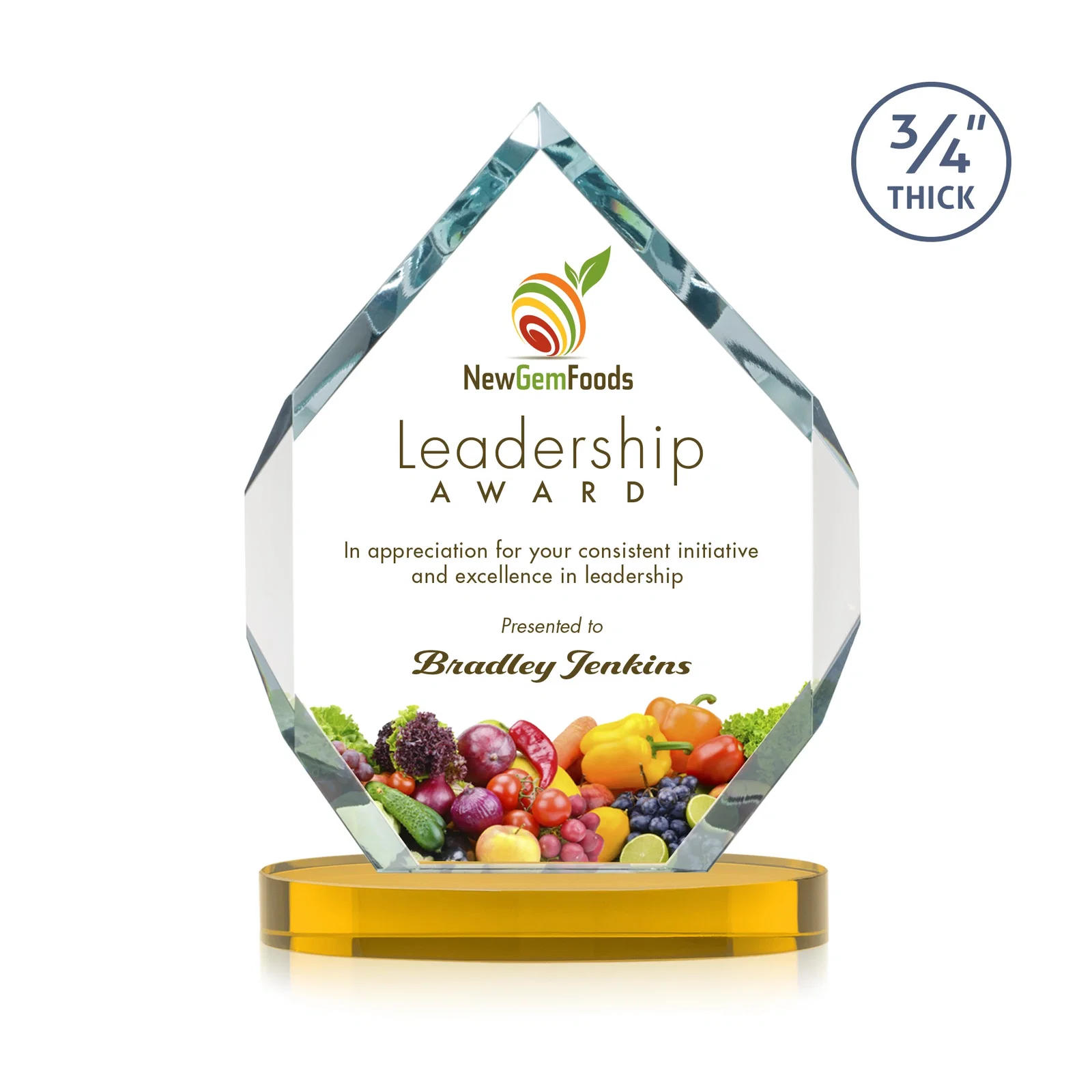 Custom printed Six-Sided Starfire Crystal Diamond Award with Constant-Width Bevels for sales achievement awards