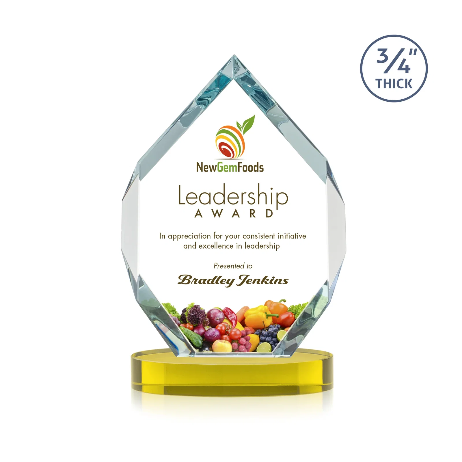 Custom printed Six-Sided Starfire Crystal Diamond Award with Constant-Width Bevels for graduation ceremonies