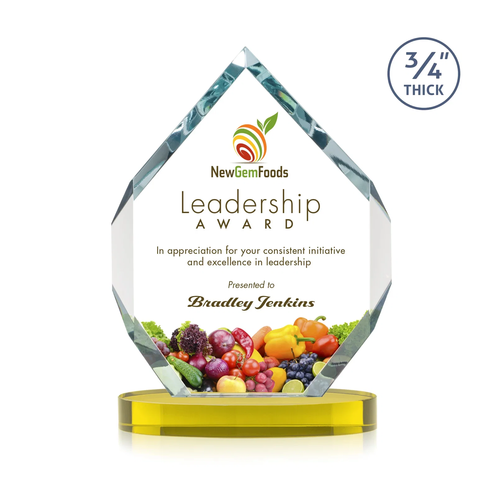 Custom printed Six-Sided Starfire Crystal Diamond Award with Constant-Width Bevels for safety achievement programs