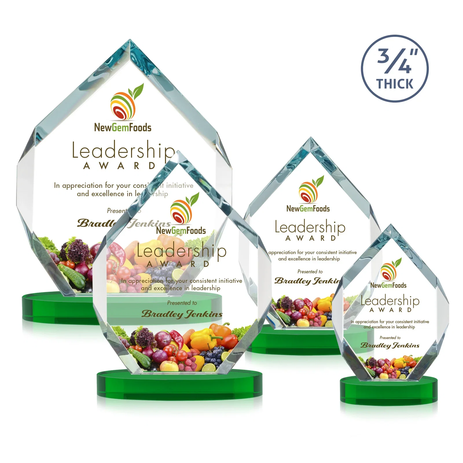 Custom printed Six-Sided Starfire Crystal Diamond Award with Constant-Width Bevels for dealer and partner awards