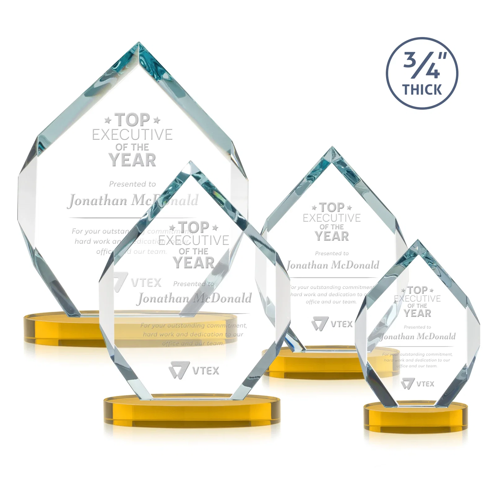 Custom Six-Sided Starfire Crystal Diamond Award with Constant-Width Bevels for team milestone celebrations