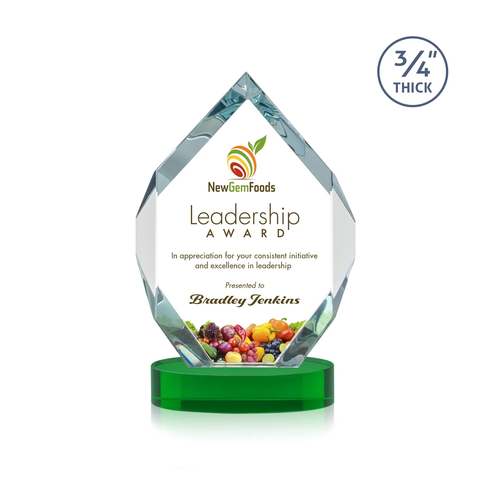 Custom printed Six-Sided Starfire Crystal Diamond Award with Constant-Width Bevels for company anniversary events
