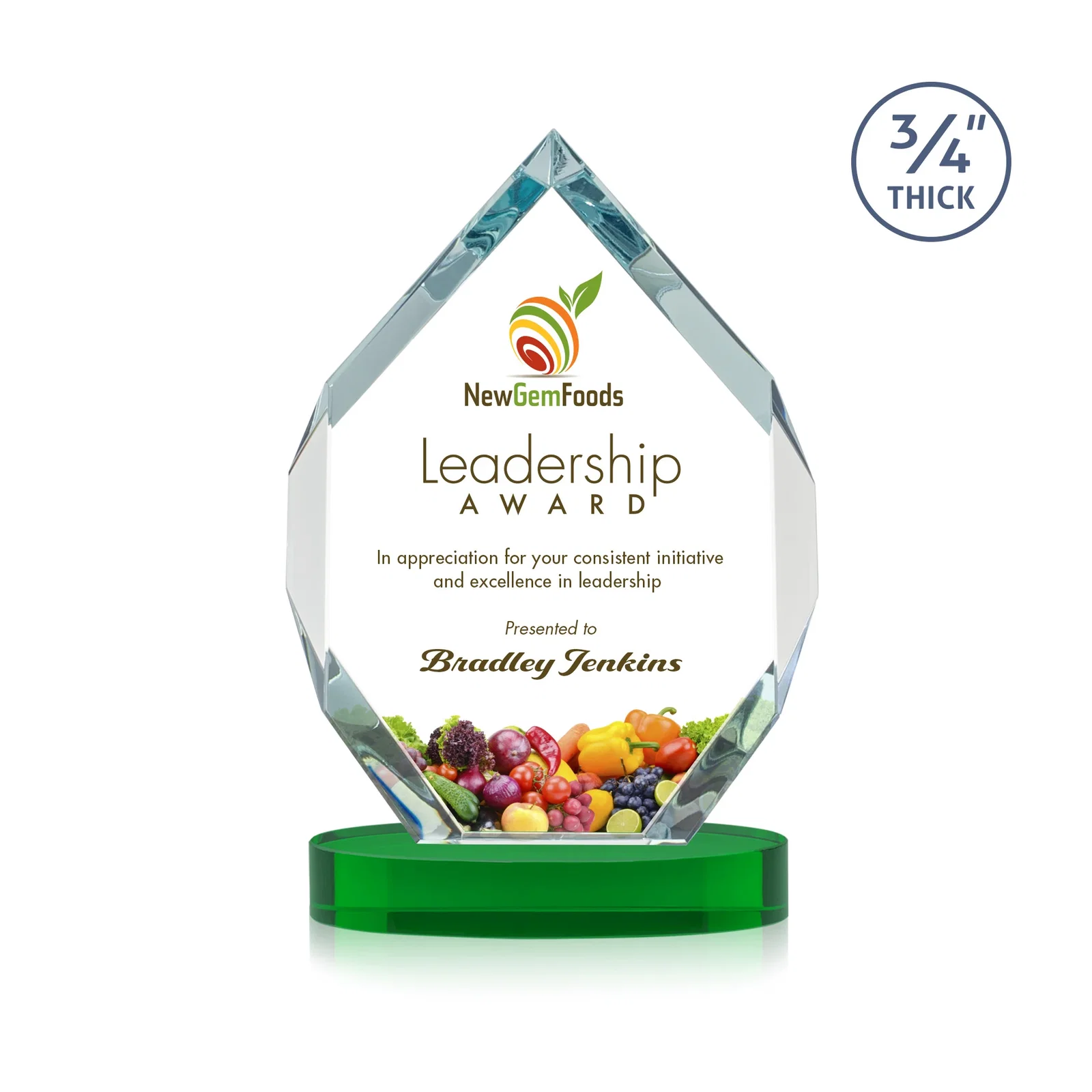 Customized Six-Sided Starfire Crystal Diamond Award with Constant-Width Bevels for employee recognition