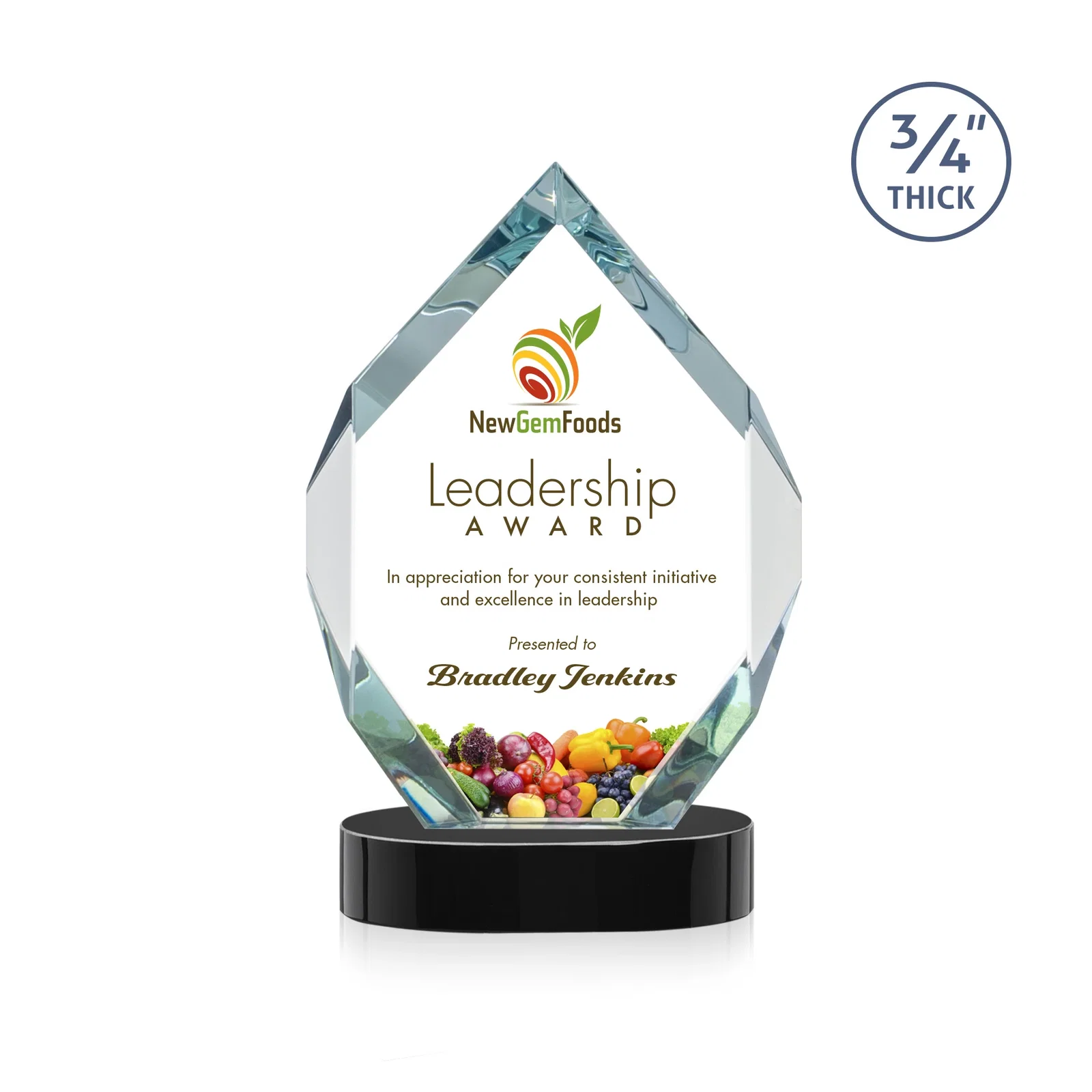 Customized Six-Sided Starfire Crystal Diamond Award with Constant-Width Bevels for retirement presentations