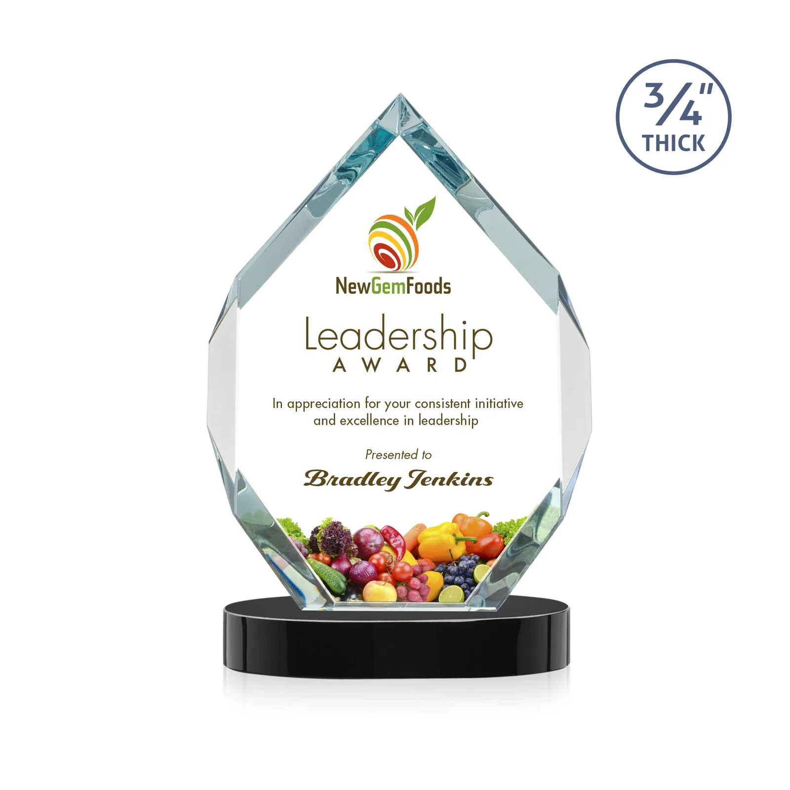 Customized Six-Sided Starfire Crystal Diamond Award with Constant-Width Bevels for team milestone celebrations