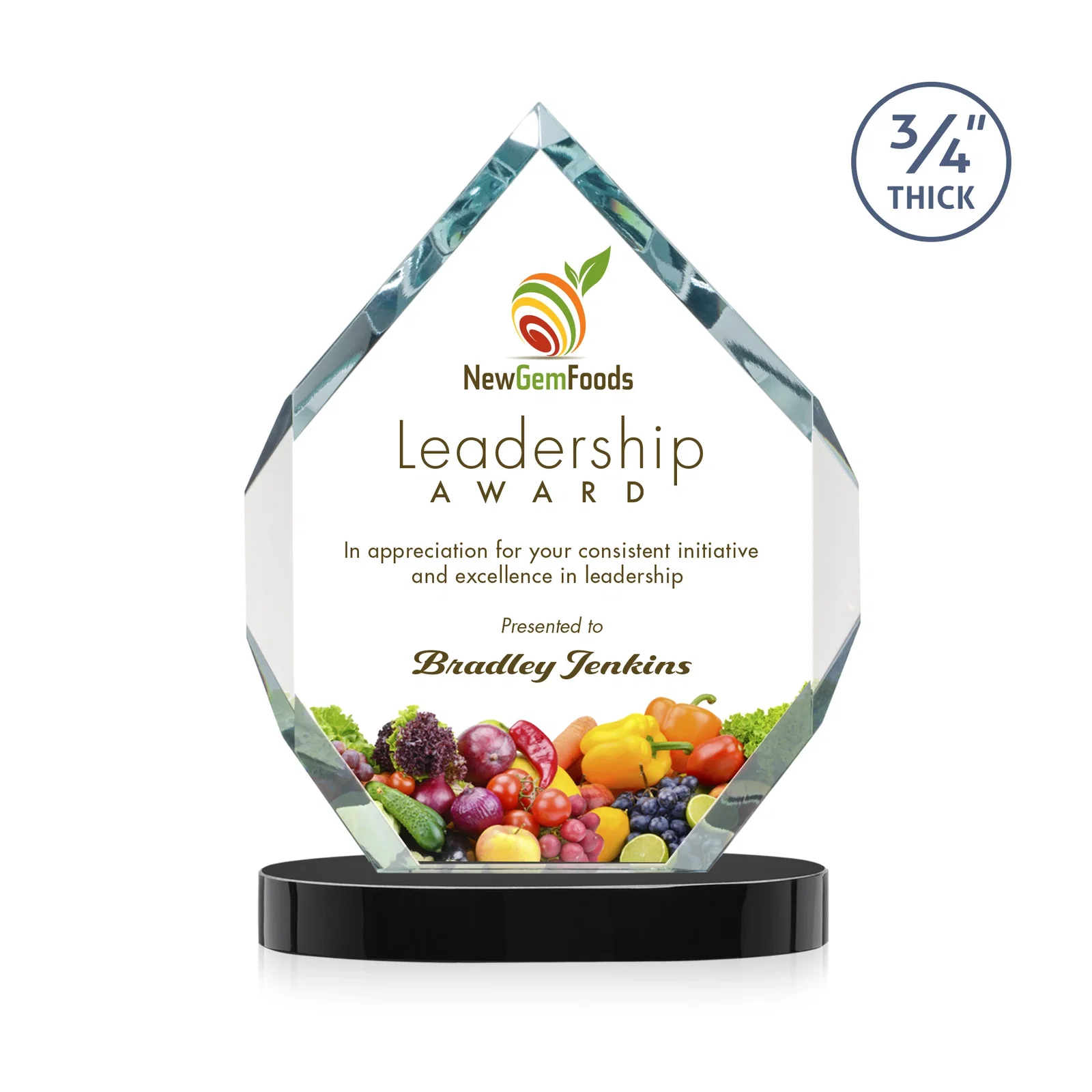 Customized Six-Sided Starfire Crystal Diamond Award with Constant-Width Bevels for donor appreciation