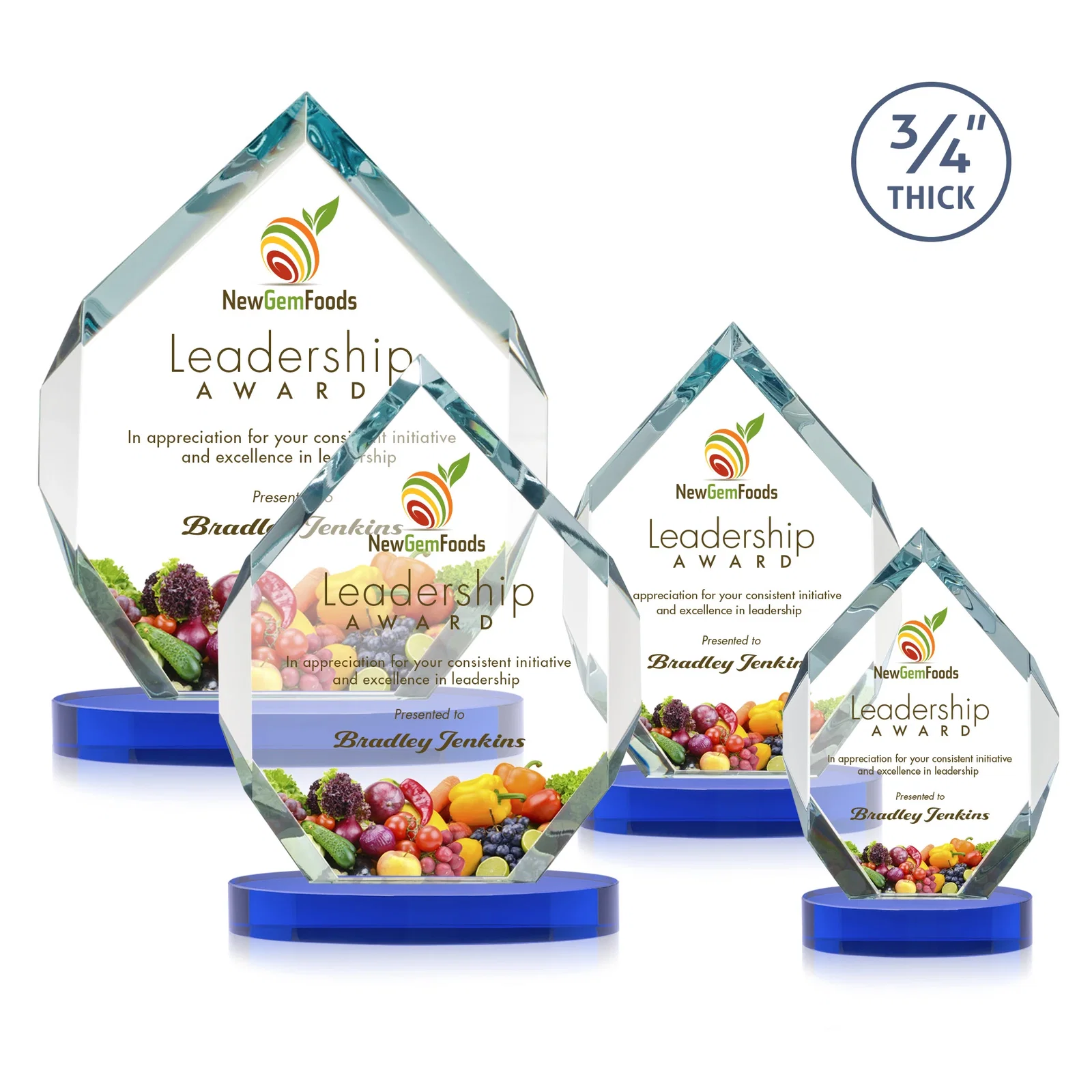 Customized Six-Sided Starfire Crystal Diamond Award with Constant-Width Bevels for safety achievement programs