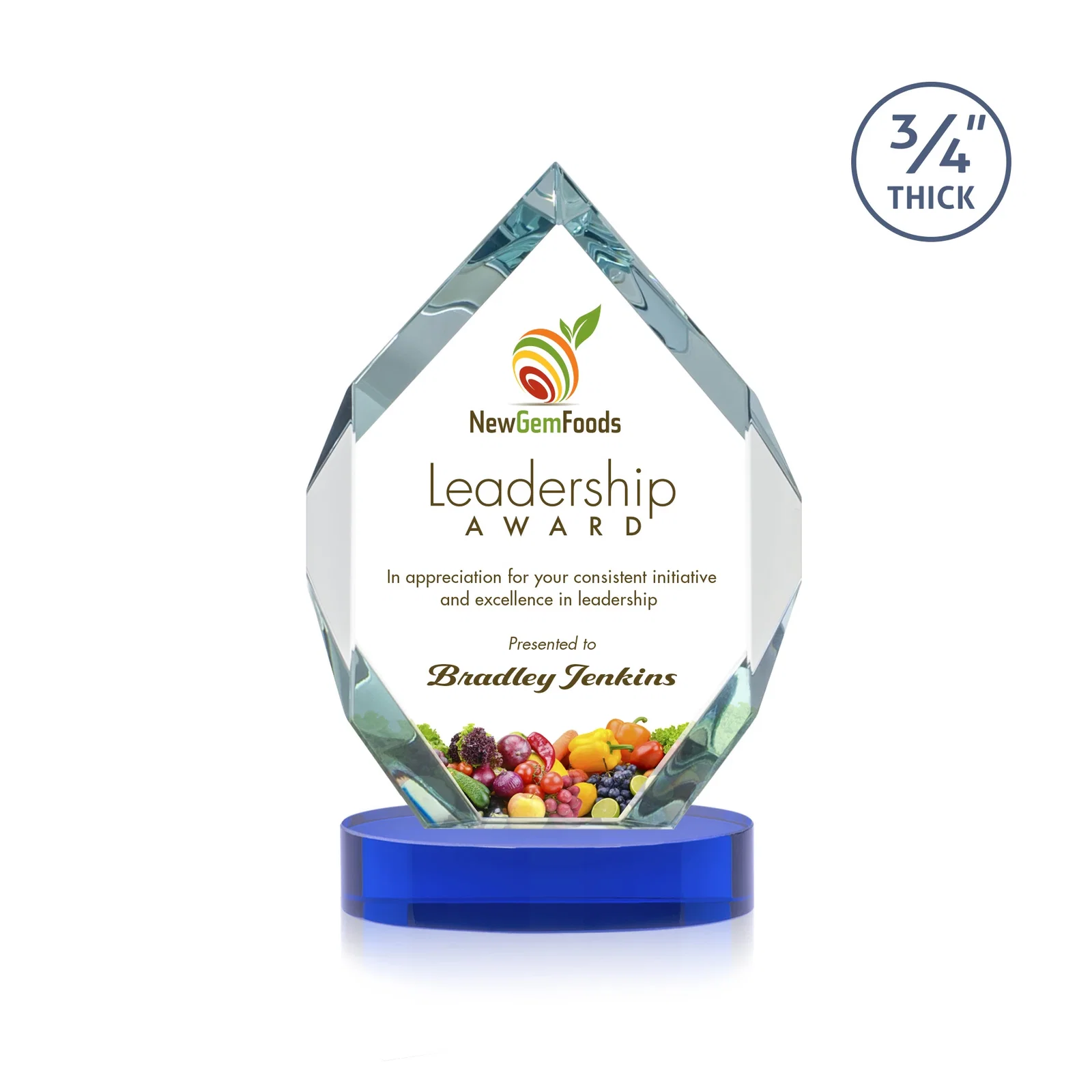 Customized Six-Sided Starfire Crystal Diamond Award with Constant-Width Bevels for volunteer appreciation