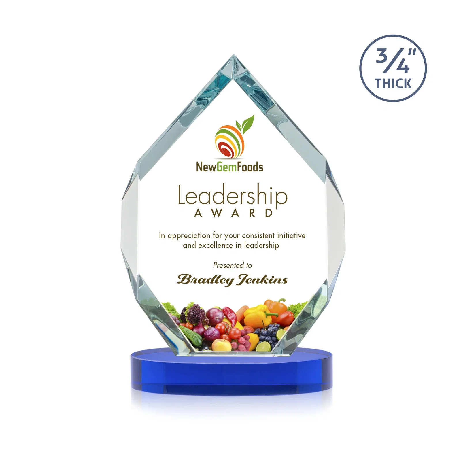 Customized Six-Sided Starfire Crystal Diamond Award with Constant-Width Bevels for dealer and partner awards