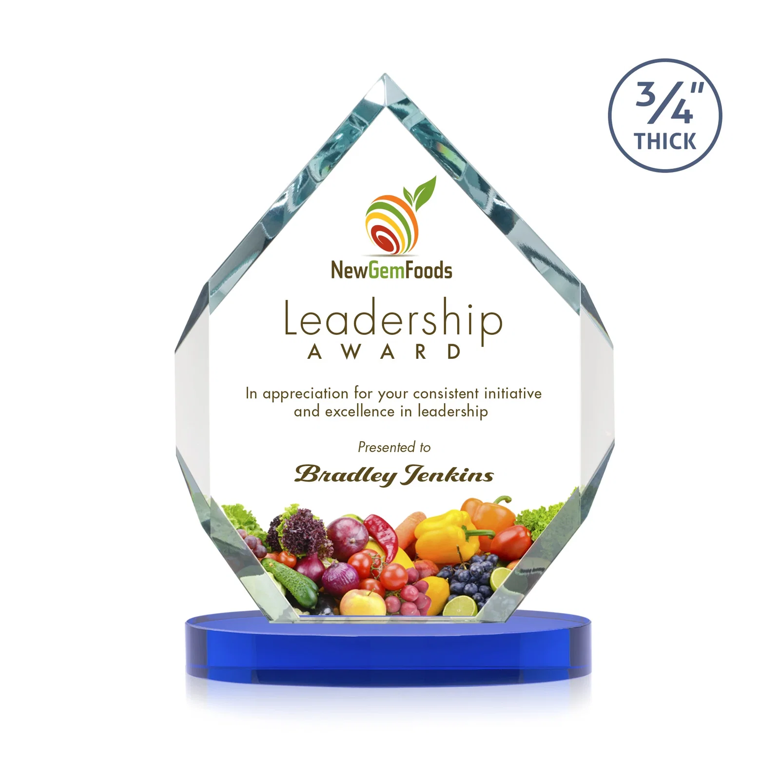 Customized Six-Sided Starfire Crystal Diamond Award with Constant-Width Bevels for company anniversary events