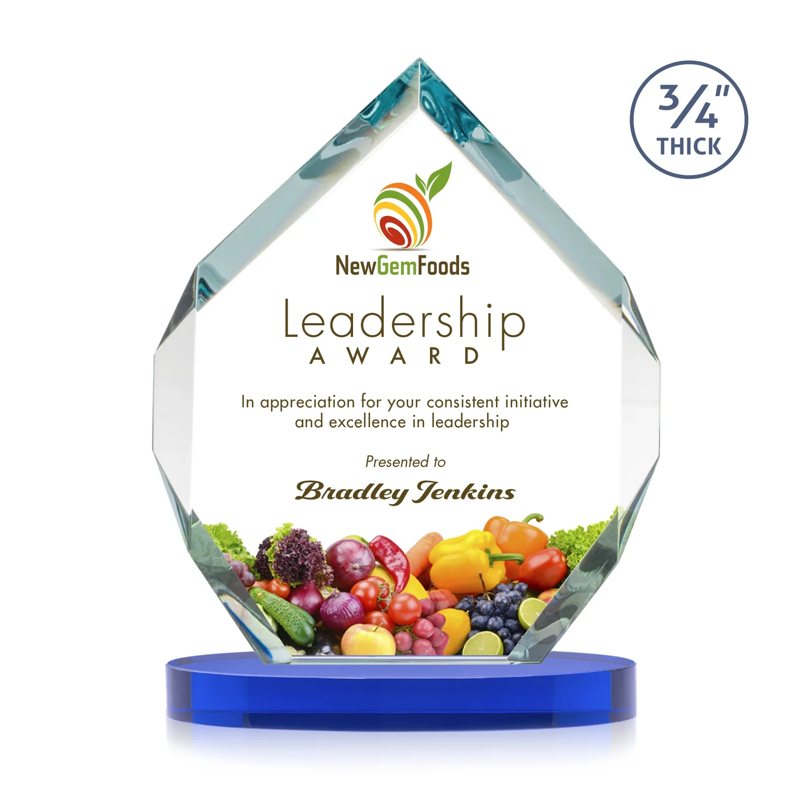 Custom engraved Six-Sided Starfire Crystal Diamond Award with Constant-Width Bevels for employee recognition