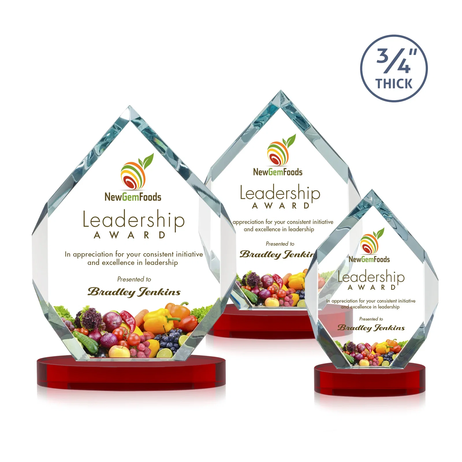 Custom engraved Six-Sided Starfire Crystal Diamond Award with Constant-Width Bevels for corporate award ceremonies