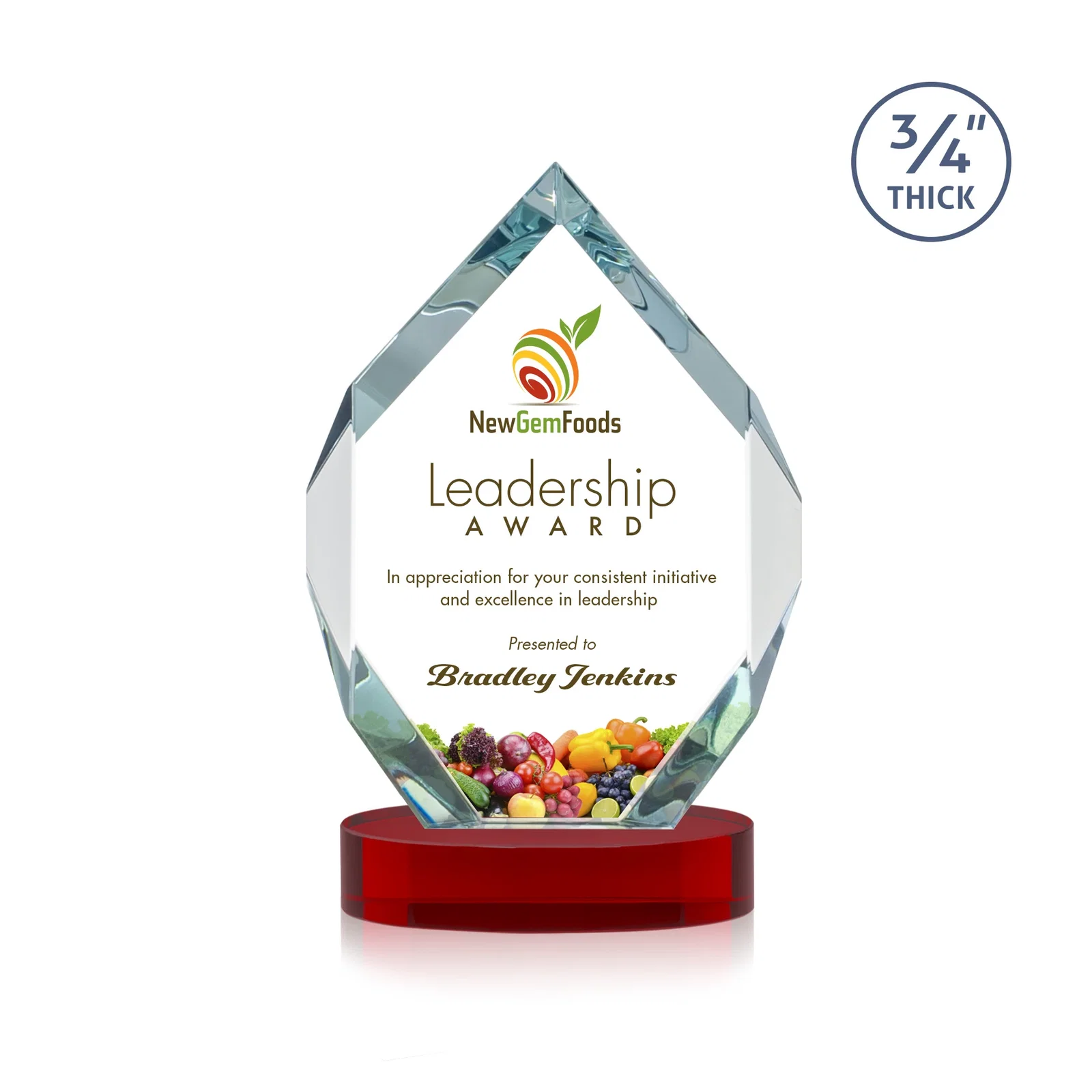 Custom engraved Six-Sided Starfire Crystal Diamond Award with Constant-Width Bevels for service anniversary gifts