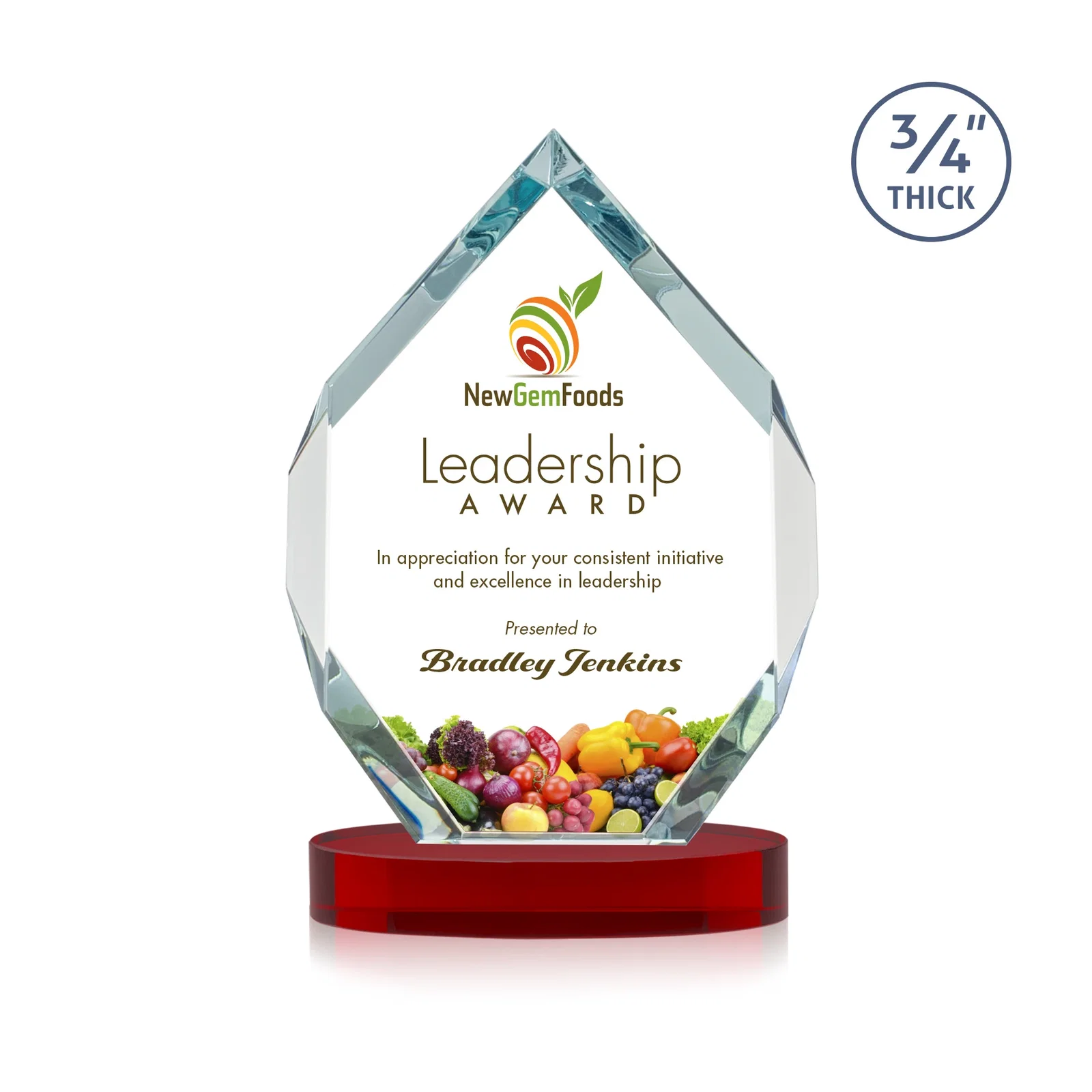 Custom engraved Six-Sided Starfire Crystal Diamond Award with Constant-Width Bevels for sales achievement awards
