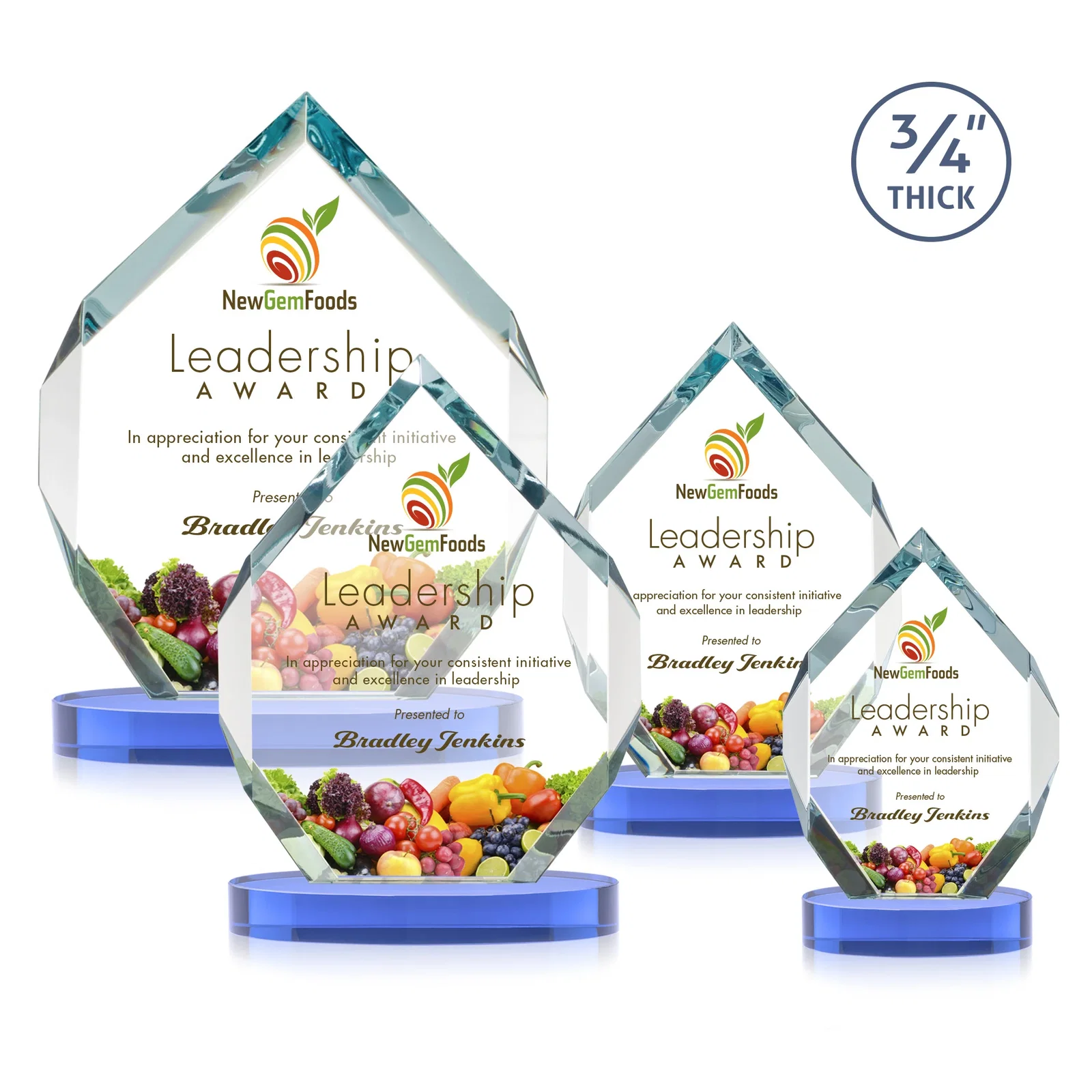 Custom engraved Six-Sided Starfire Crystal Diamond Award with Constant-Width Bevels for team milestone celebrations