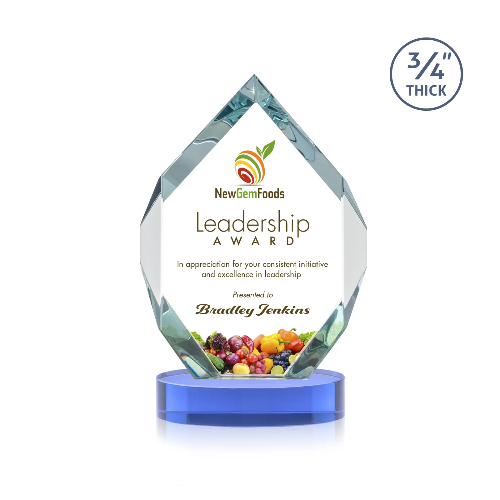 Custom engraved Six-Sided Starfire Crystal Diamond Award with Constant-Width Bevels for donor appreciation