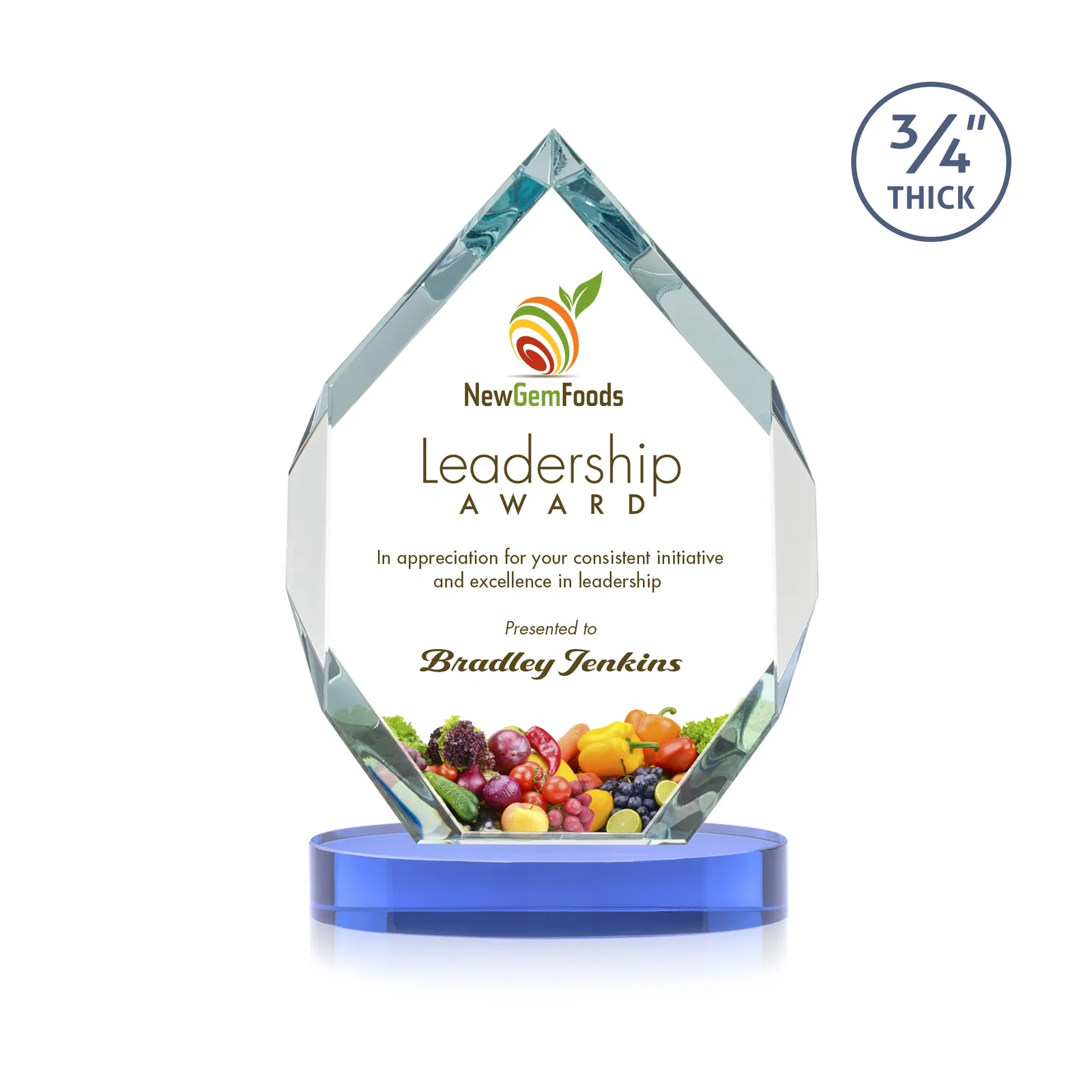 Custom engraved Six-Sided Starfire Crystal Diamond Award with Constant-Width Bevels for graduation ceremonies