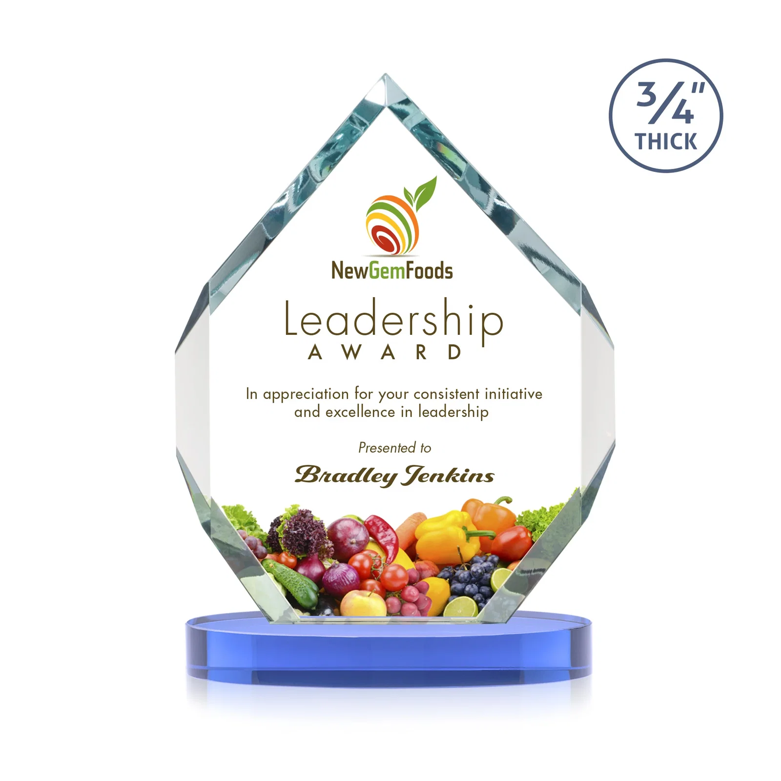 Custom engraved Six-Sided Starfire Crystal Diamond Award with Constant-Width Bevels for safety achievement programs