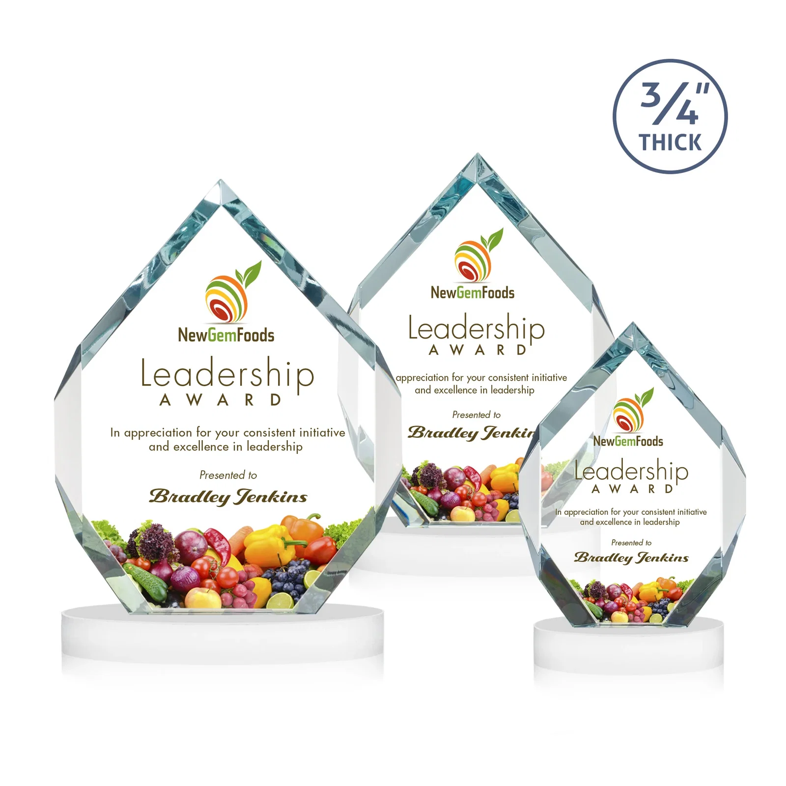 Custom engraved Six-Sided Starfire Crystal Diamond Award with Constant-Width Bevels for dealer and partner awards