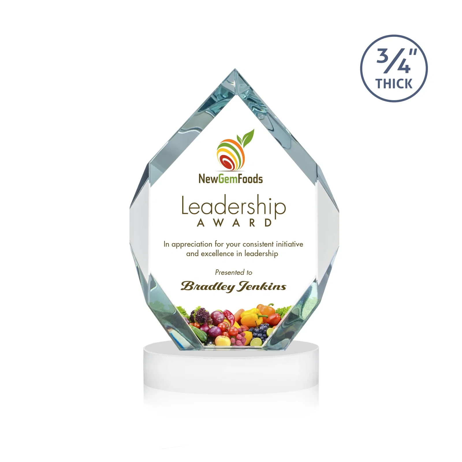 Custom engraved Six-Sided Starfire Crystal Diamond Award with Constant-Width Bevels for company anniversary events