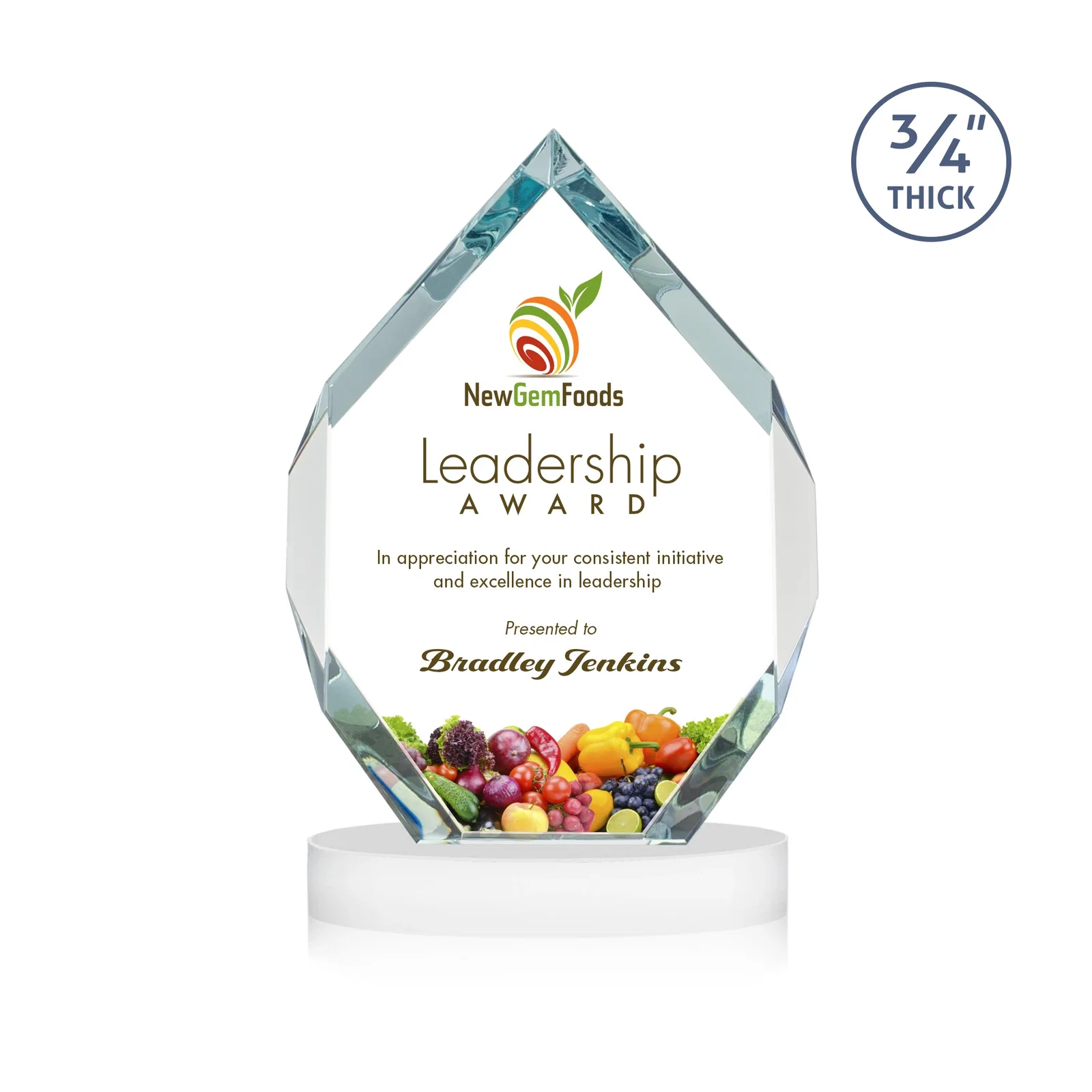Custom Six-Sided Starfire Crystal Diamond Award with Constant-Width Bevels, with your logo for employee recognition