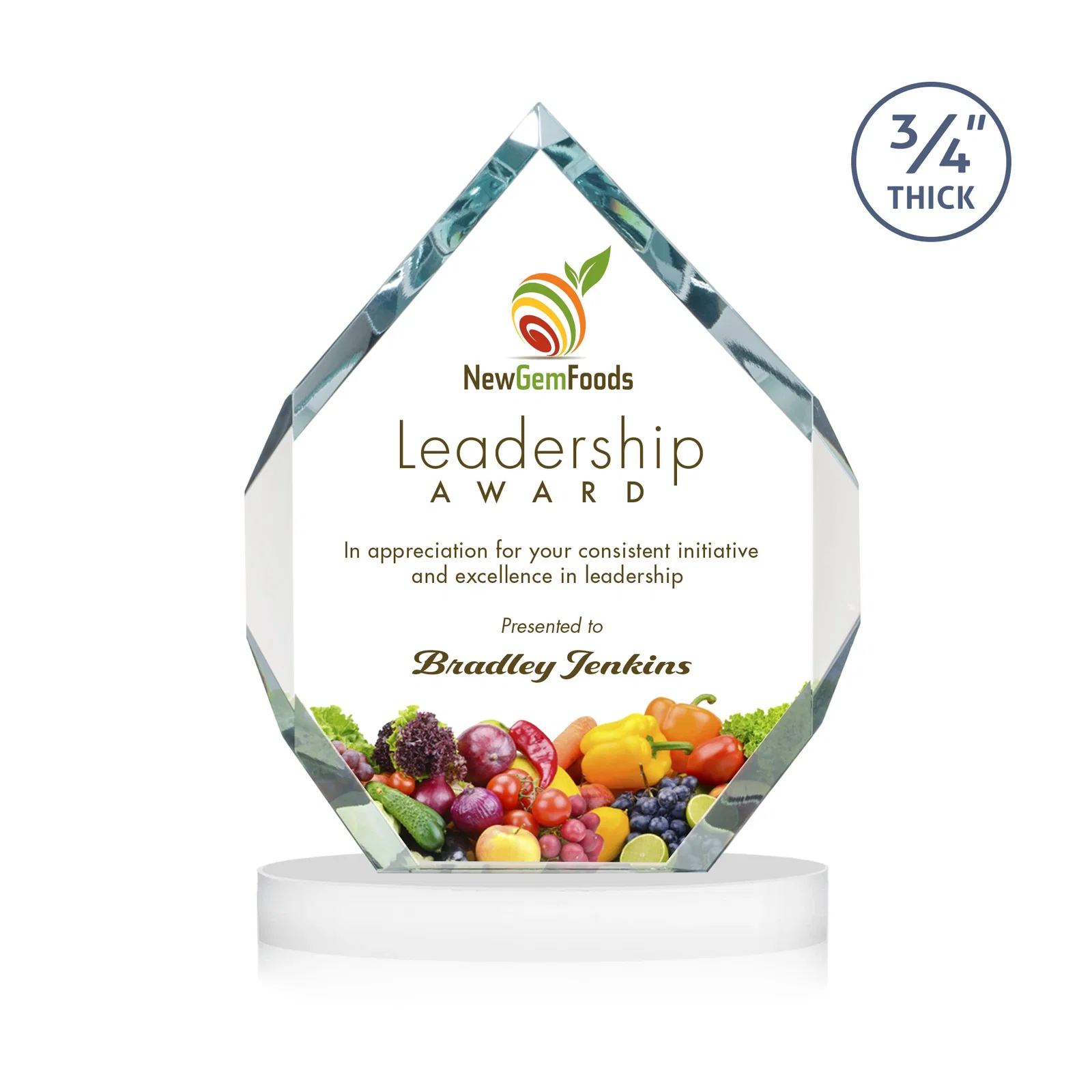 Custom Six-Sided Starfire Crystal Diamond Award with Constant-Width Bevels, with your logo for corporate award ceremonies