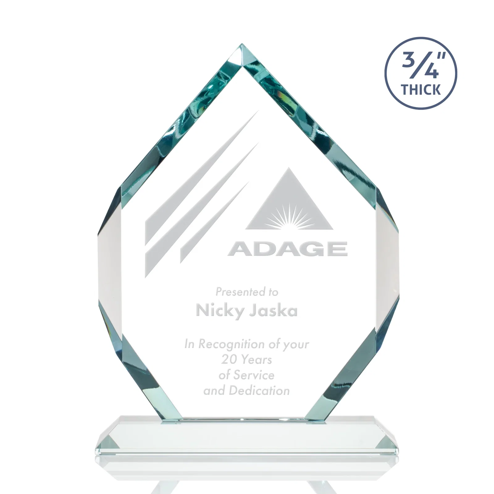 Custom Starfire Crystal Six-Sided Award With Constant-Width Bevels for volunteer appreciation