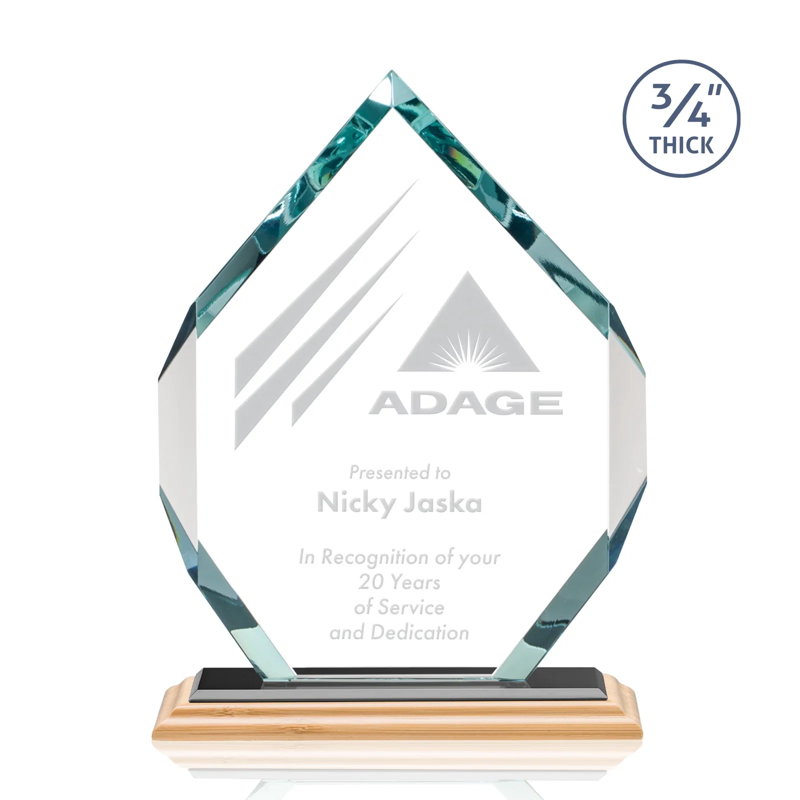 Personalized Starfire Crystal Six-Sided Award With Constant-Width Bevels, with your logo for retirement presentations