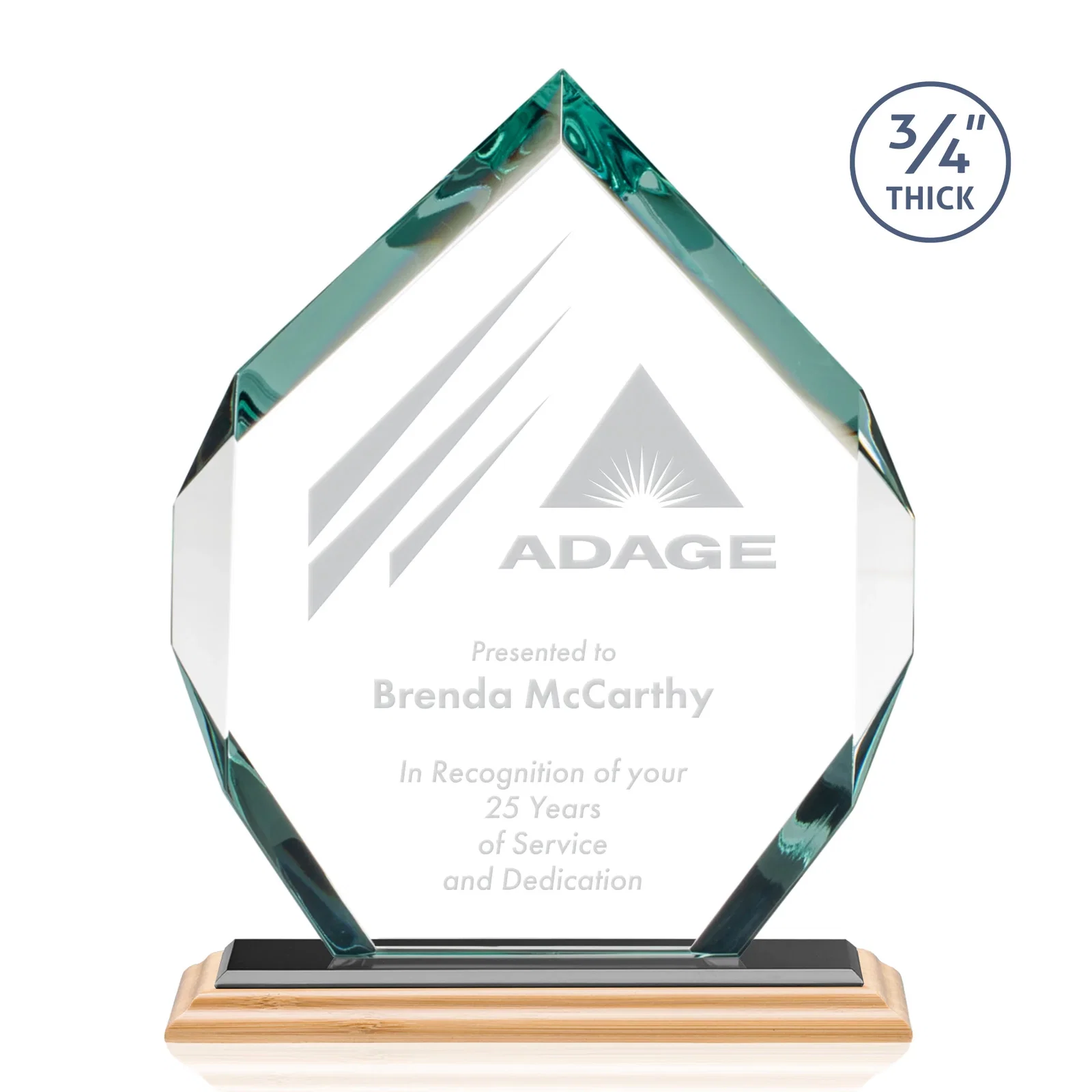 Personalized Starfire Crystal Six-Sided Award With Constant-Width Bevels, with your logo for team milestone celebrations