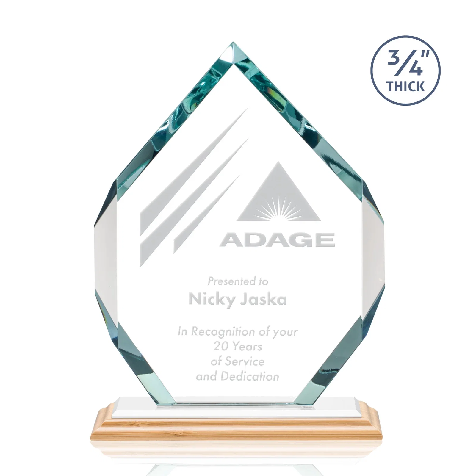 Personalized Starfire Crystal Six-Sided Award With Constant-Width Bevels, with your logo for volunteer appreciation