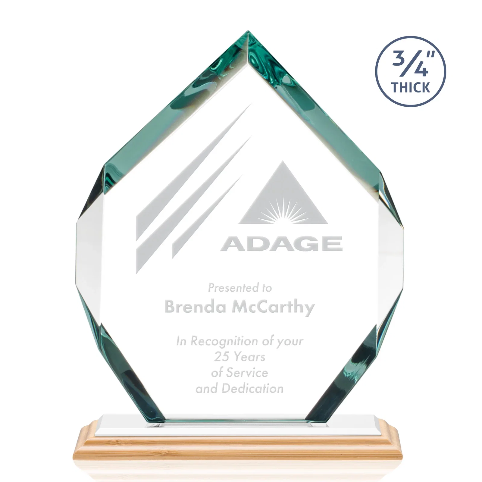 Personalized Starfire Crystal Six-Sided Award With Constant-Width Bevels, with your logo for dealer and partner awards