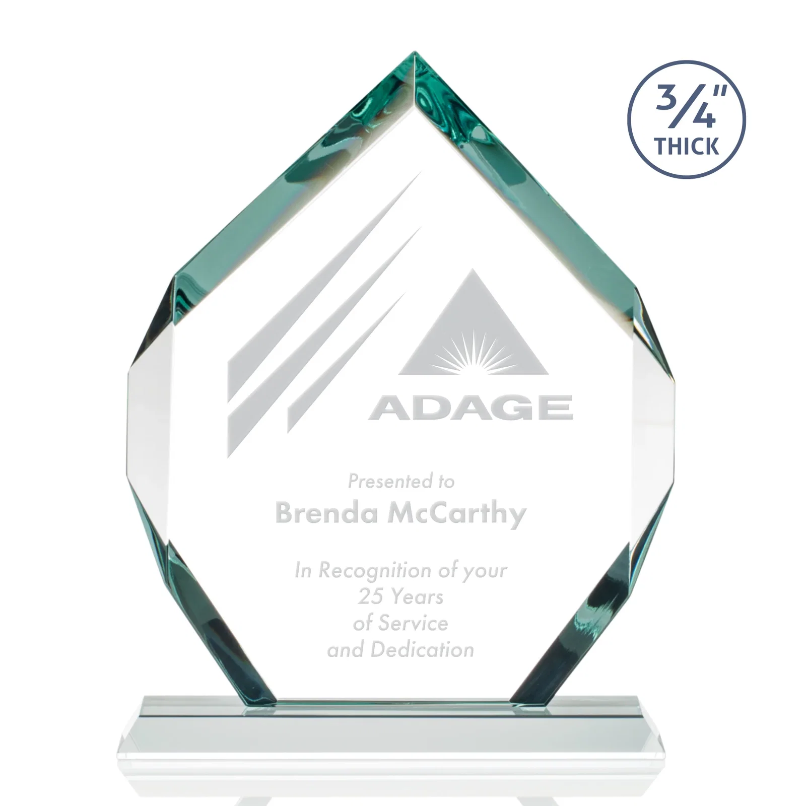 Custom Starfire Crystal Six-Sided Award With Constant-Width Bevels for dealer and partner awards