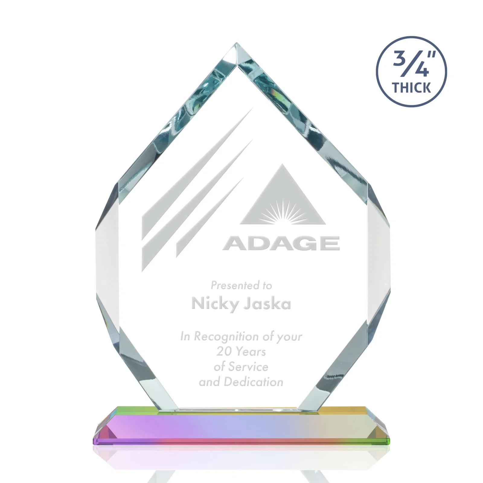 Branded Starfire Crystal Six-Sided Award With Constant-Width Bevels, with your logo for employee recognition