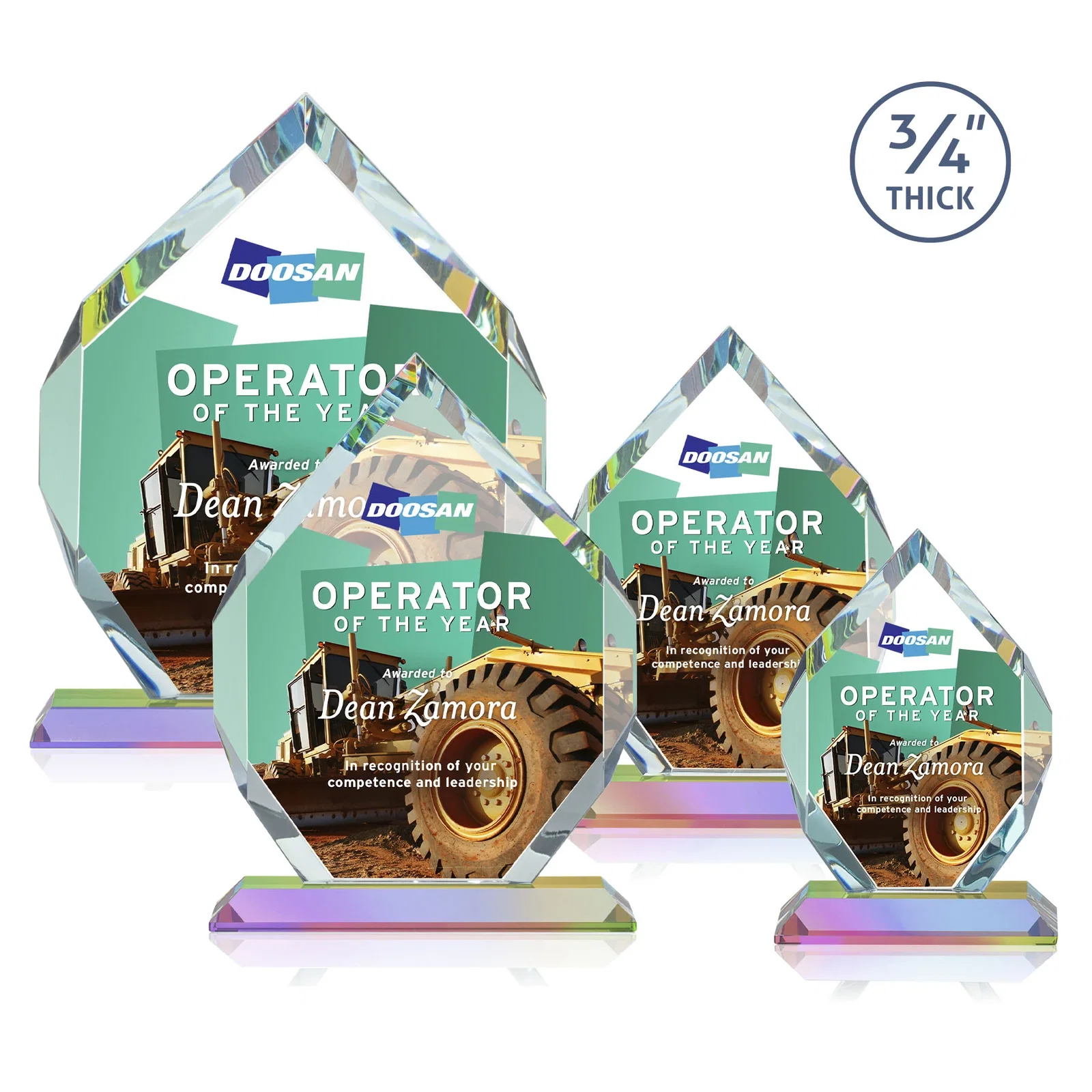 Branded Starfire Crystal Six-Sided Award With Constant-Width Bevels, with your logo for service anniversary gifts