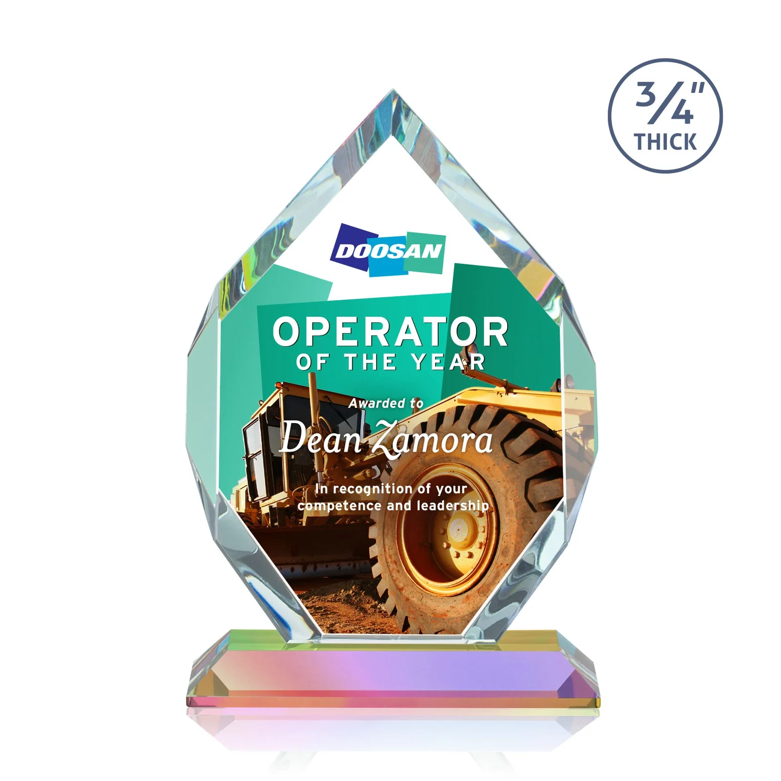 Branded Starfire Crystal Six-Sided Award With Constant-Width Bevels, with your logo for retirement presentations