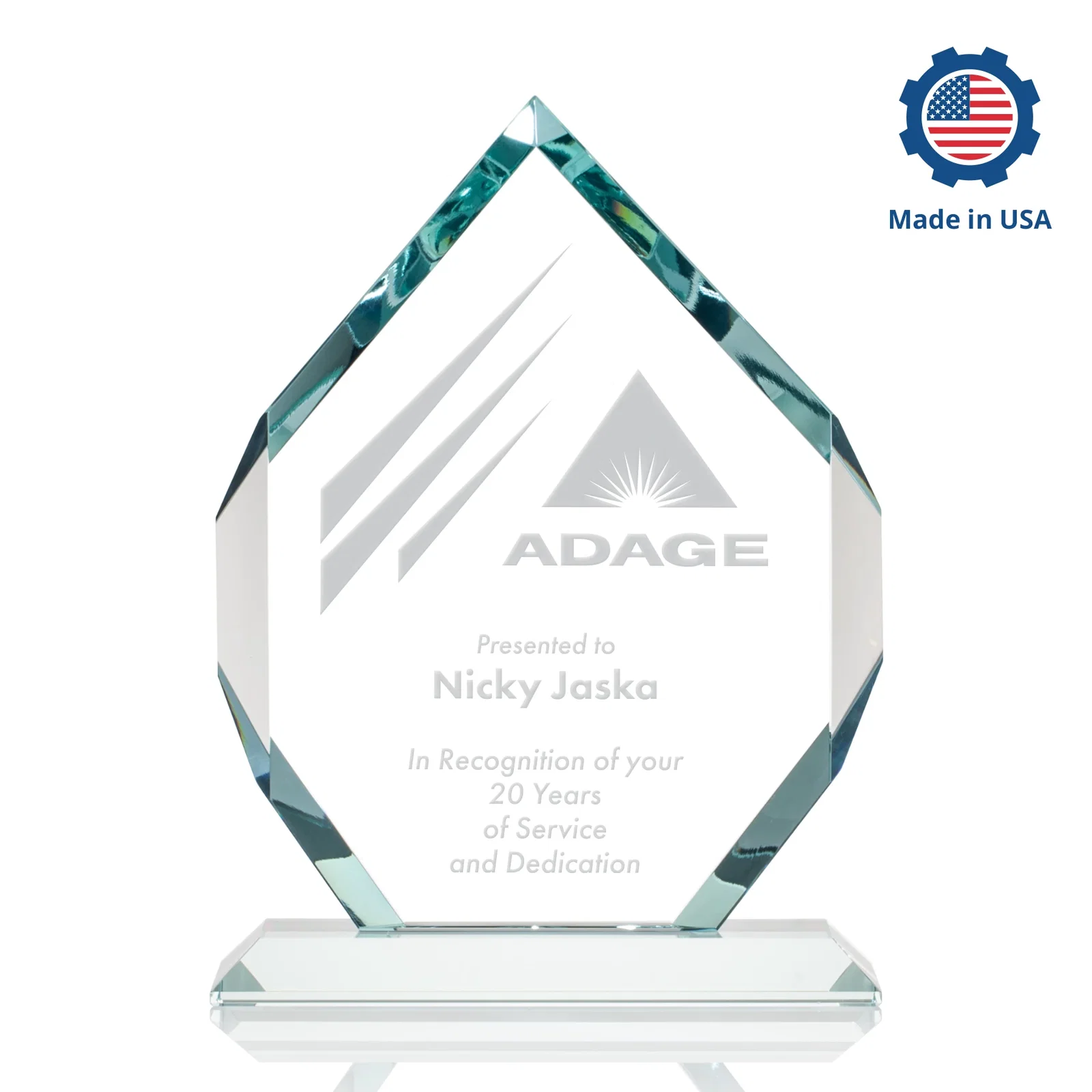 Branded Starfire Crystal Six-Sided Award With Constant-Width Bevels, with your logo for dealer and partner awards