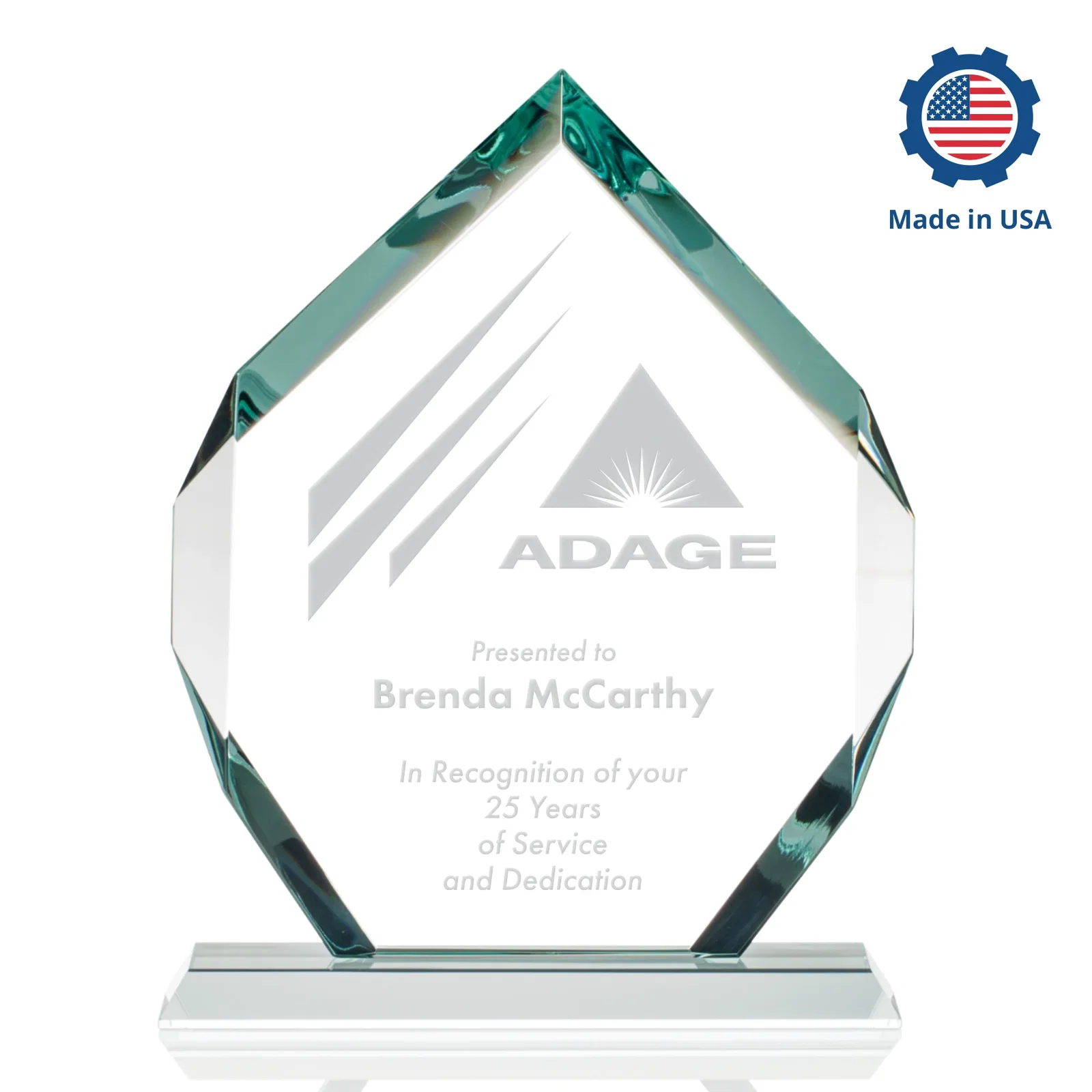 Branded Starfire Crystal Six-Sided Award With Constant-Width Bevels, with your logo for company anniversary events