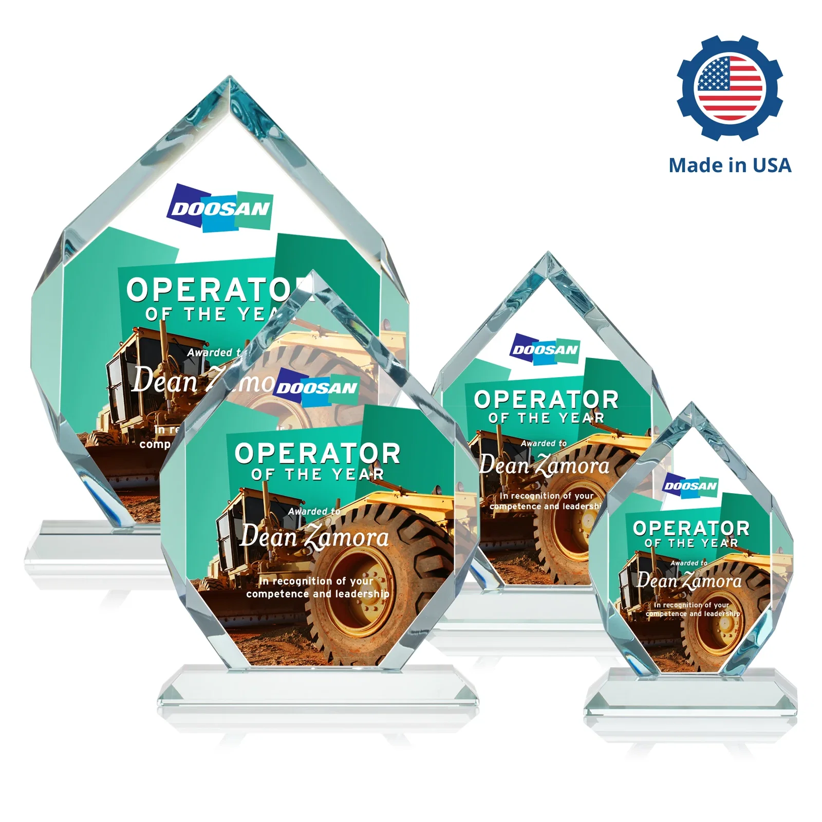 Custom printed Starfire Crystal Six-Sided Award With Constant-Width Bevels, with your logo for employee recognition