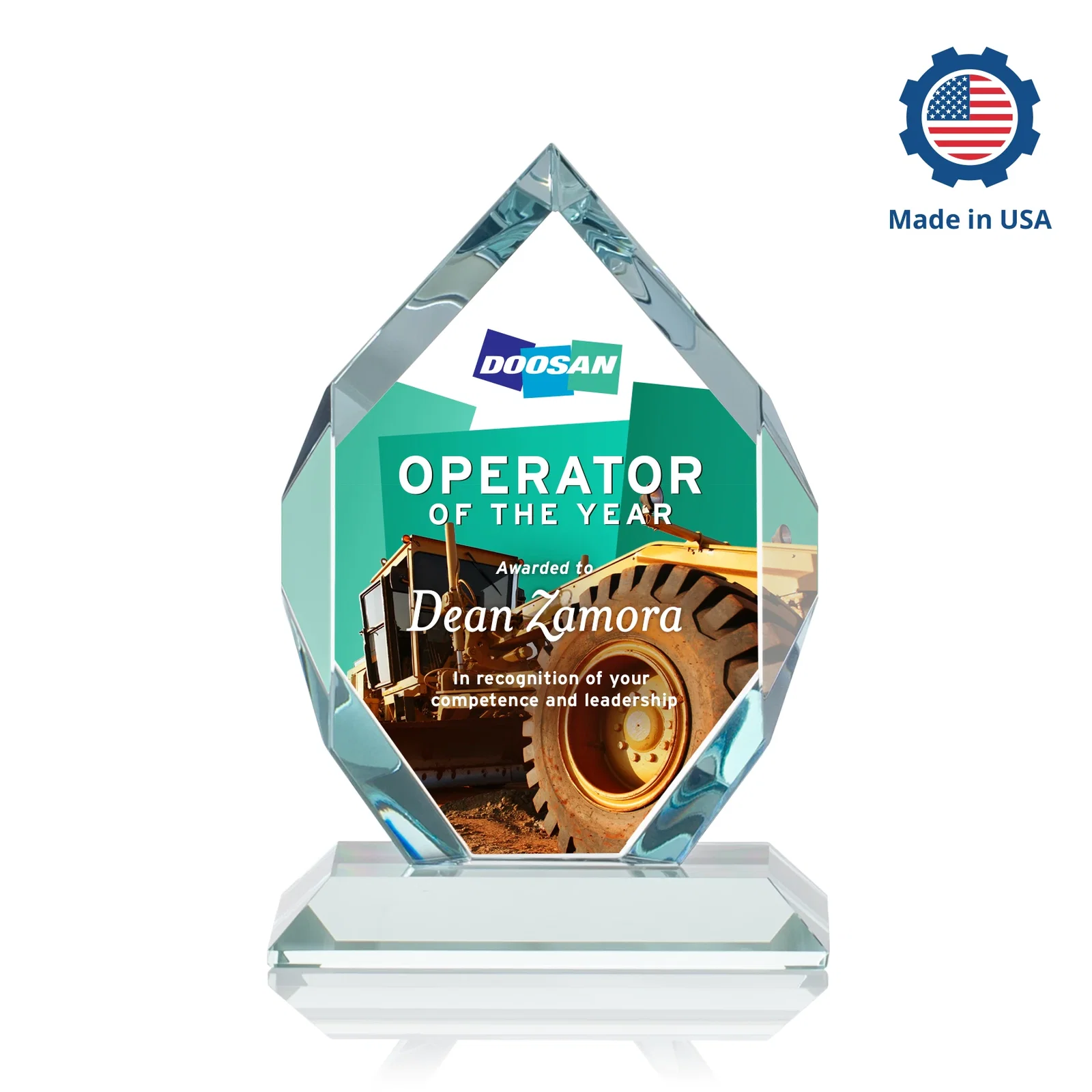Custom printed Starfire Crystal Six-Sided Award With Constant-Width Bevels, with your logo for corporate award ceremonies