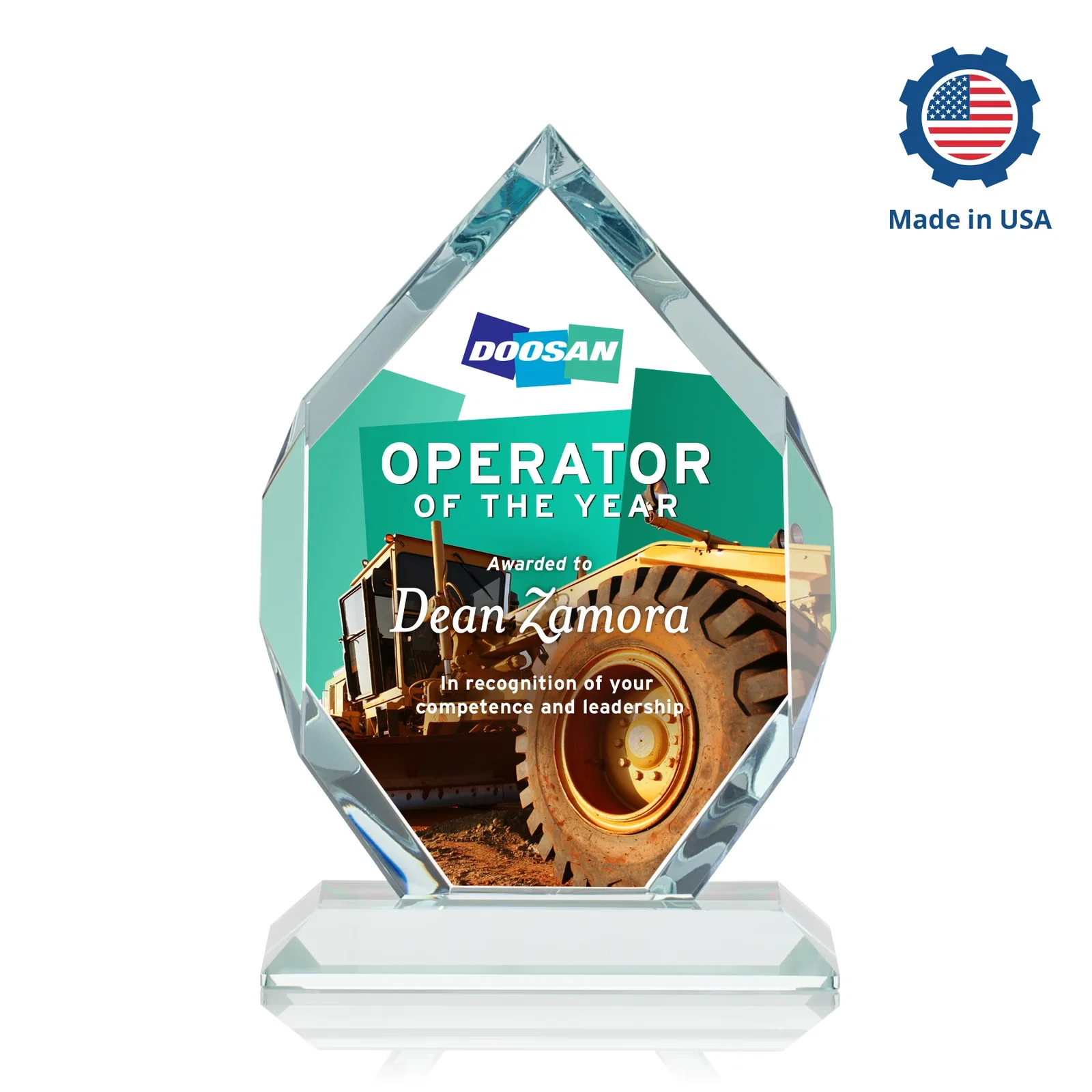 Custom printed Starfire Crystal Six-Sided Award With Constant-Width Bevels, with your logo for service anniversary gifts