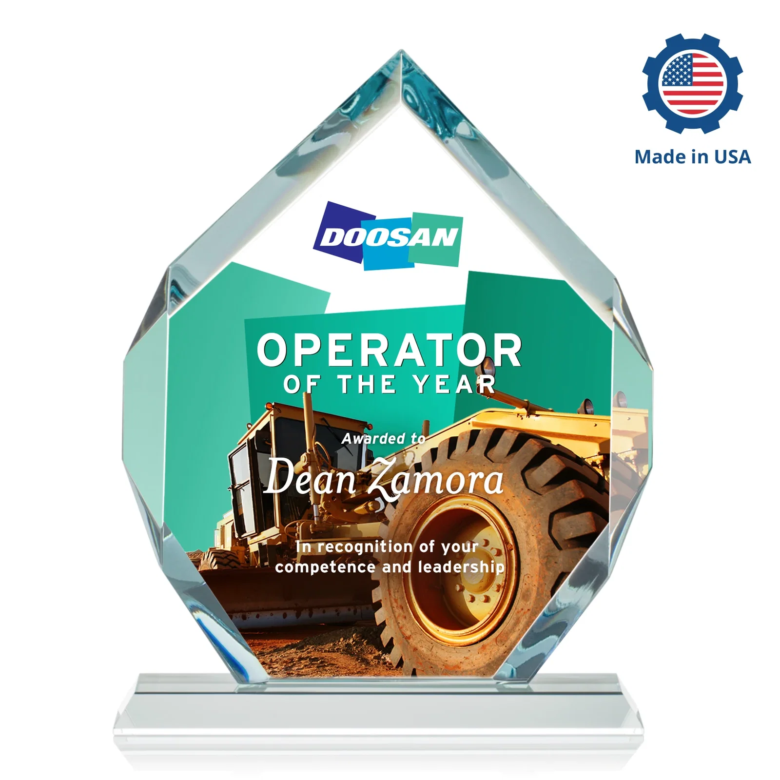 Custom printed Starfire Crystal Six-Sided Award With Constant-Width Bevels, with your logo for retirement presentations
