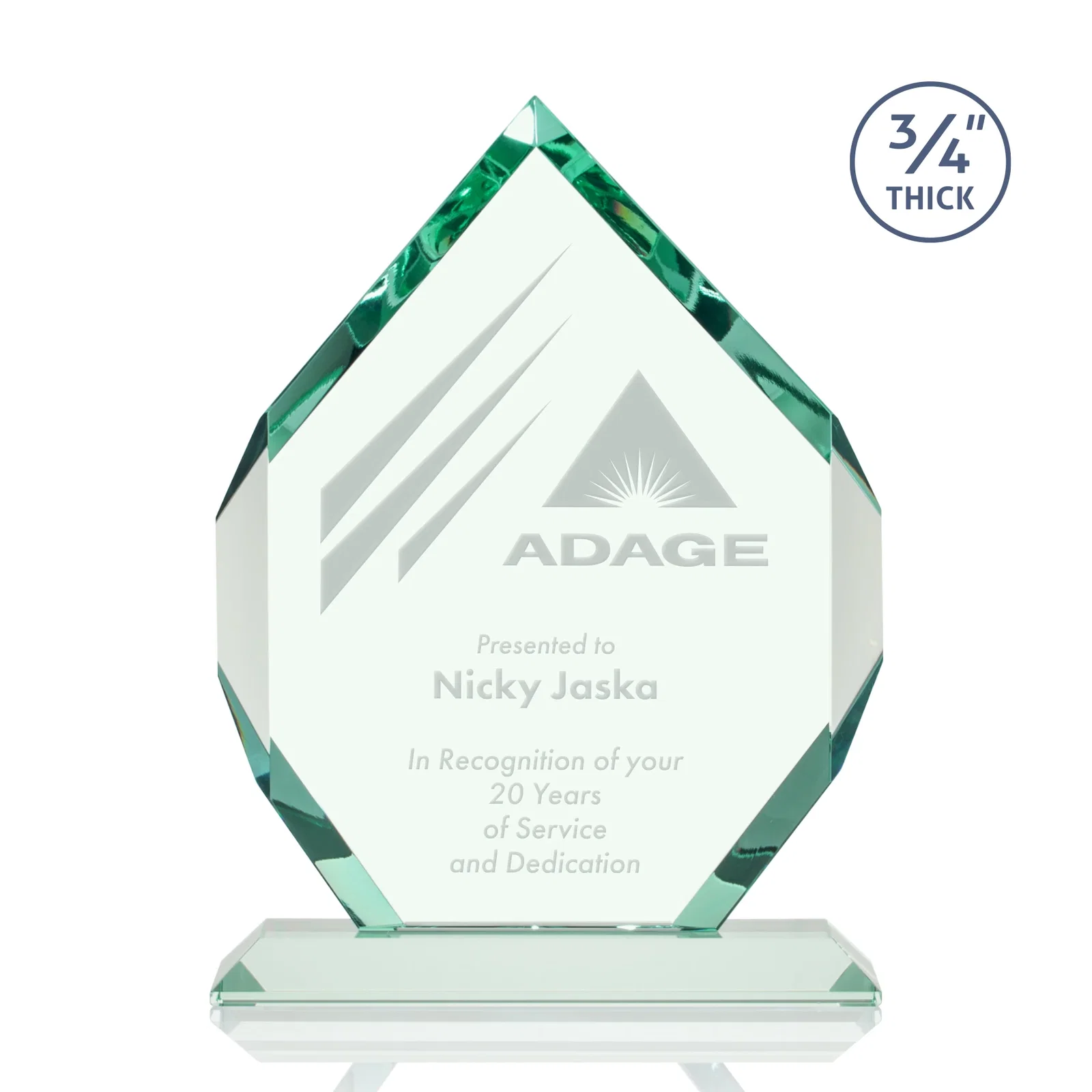 Personalized Starfire Crystal Six-Sided Award With Constant-Width Bevels for service anniversary gifts