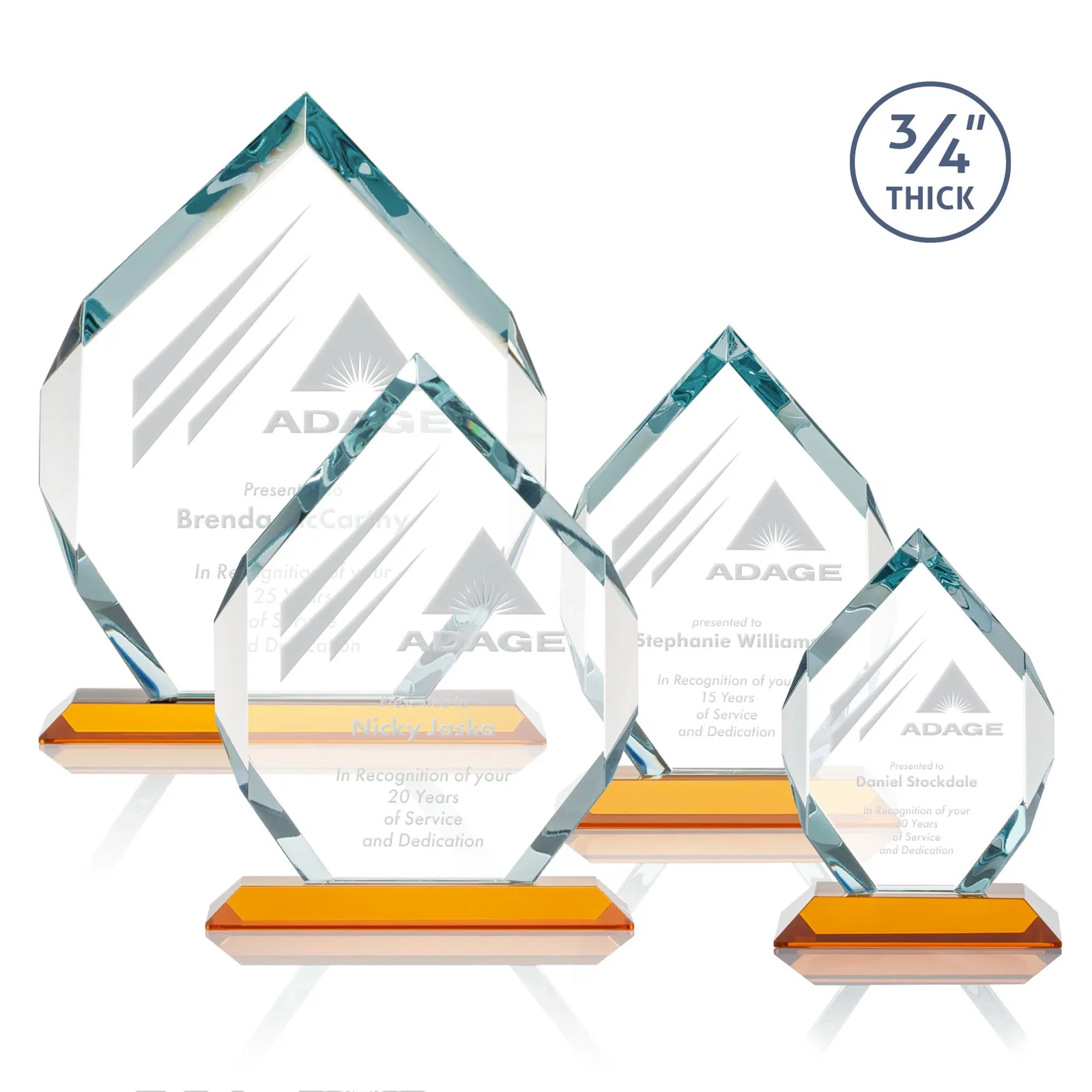 Personalized Starfire Crystal Six-Sided Award With Constant-Width Bevels for retirement presentations