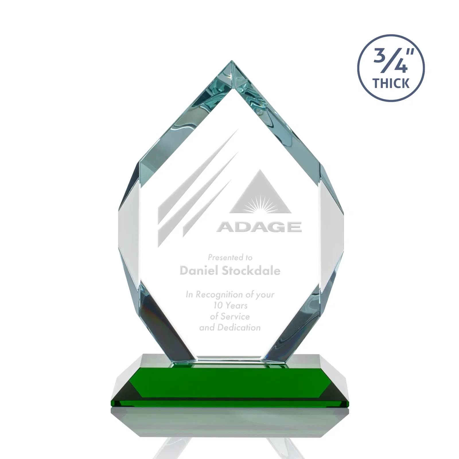 Personalized Starfire Crystal Six-Sided Award With Constant-Width Bevels for dealer and partner awards