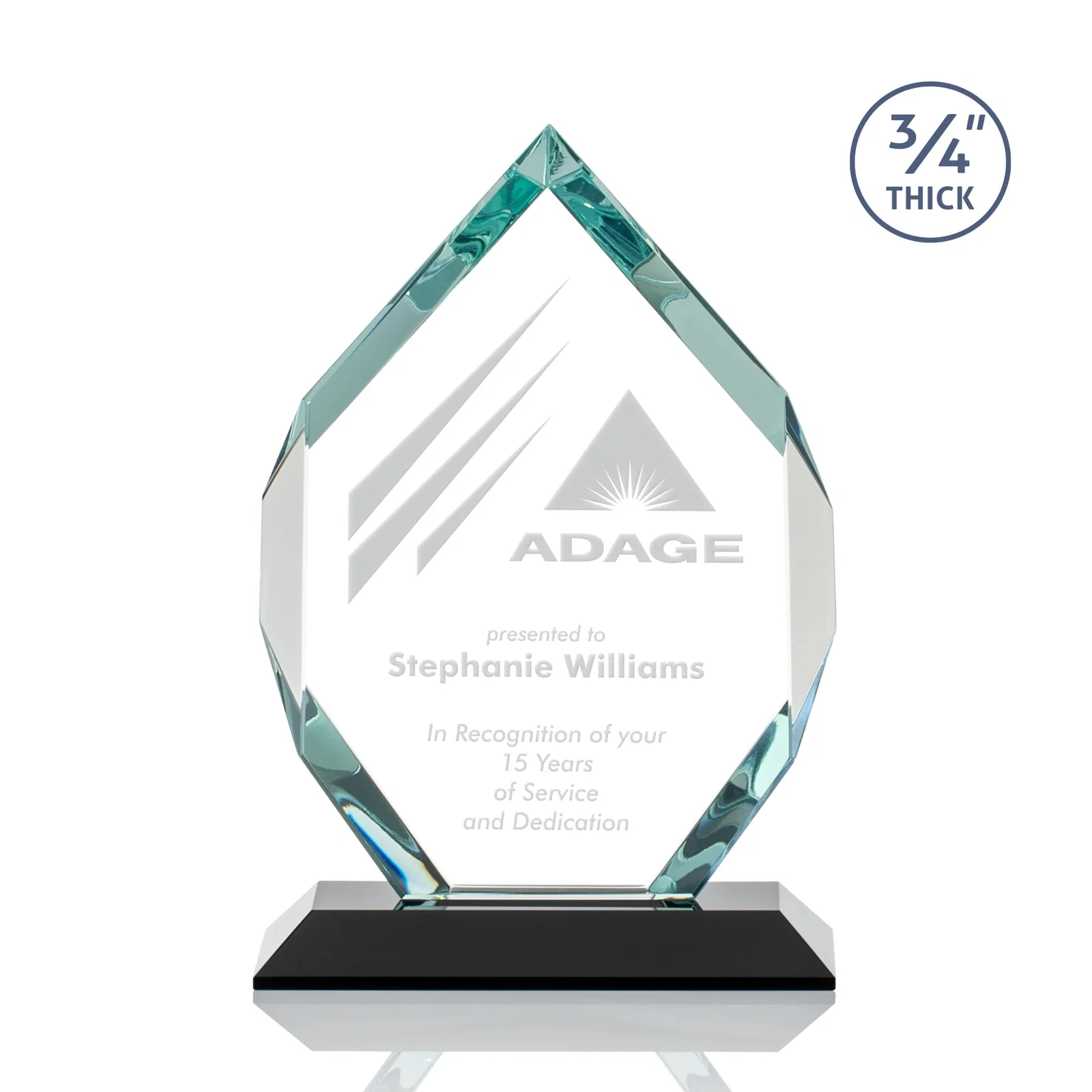 Custom Starfire Crystal Six-Sided Award With Constant-Width Bevels for service anniversary gifts