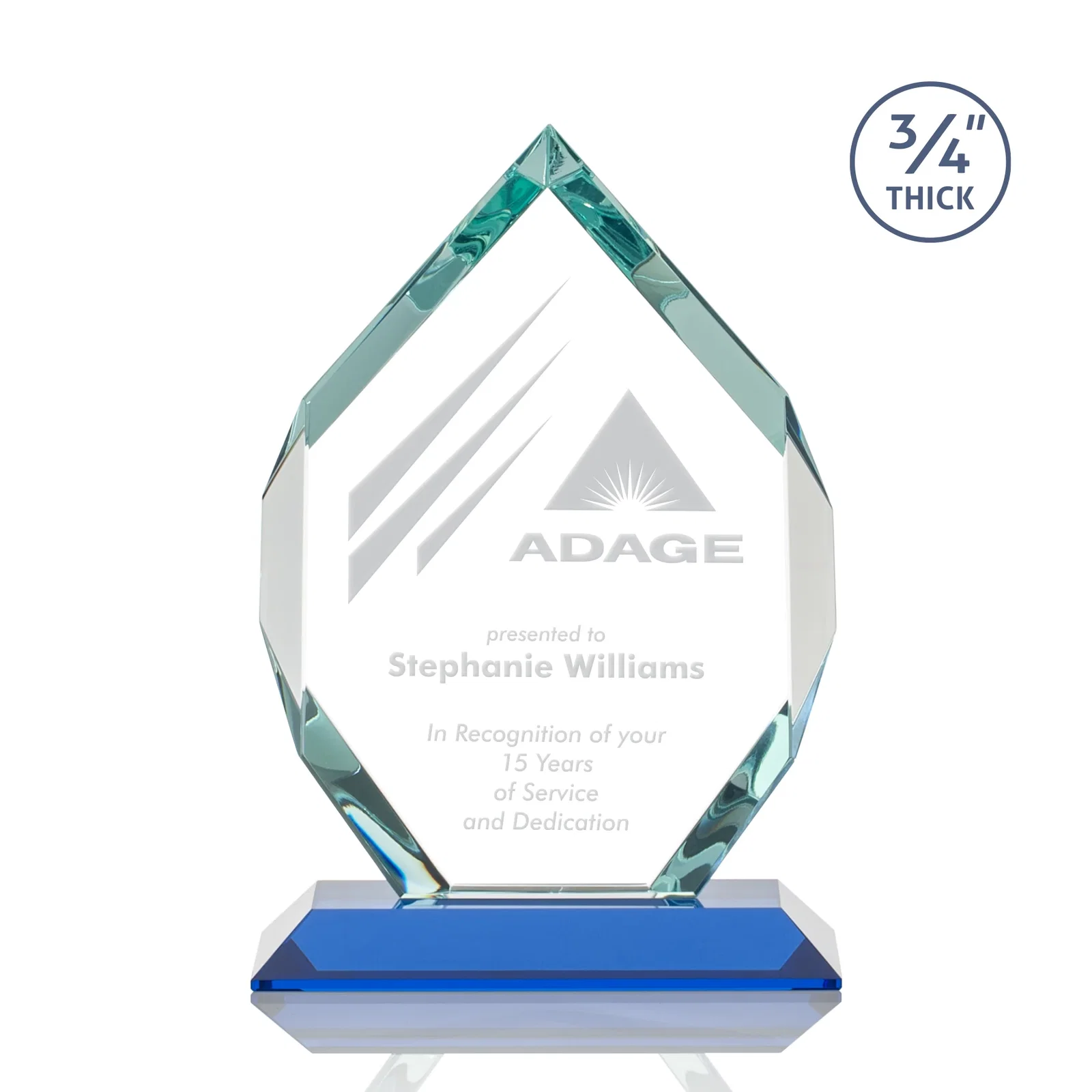 Branded Starfire Crystal Six-Sided Award With Constant-Width Bevels for service anniversary gifts