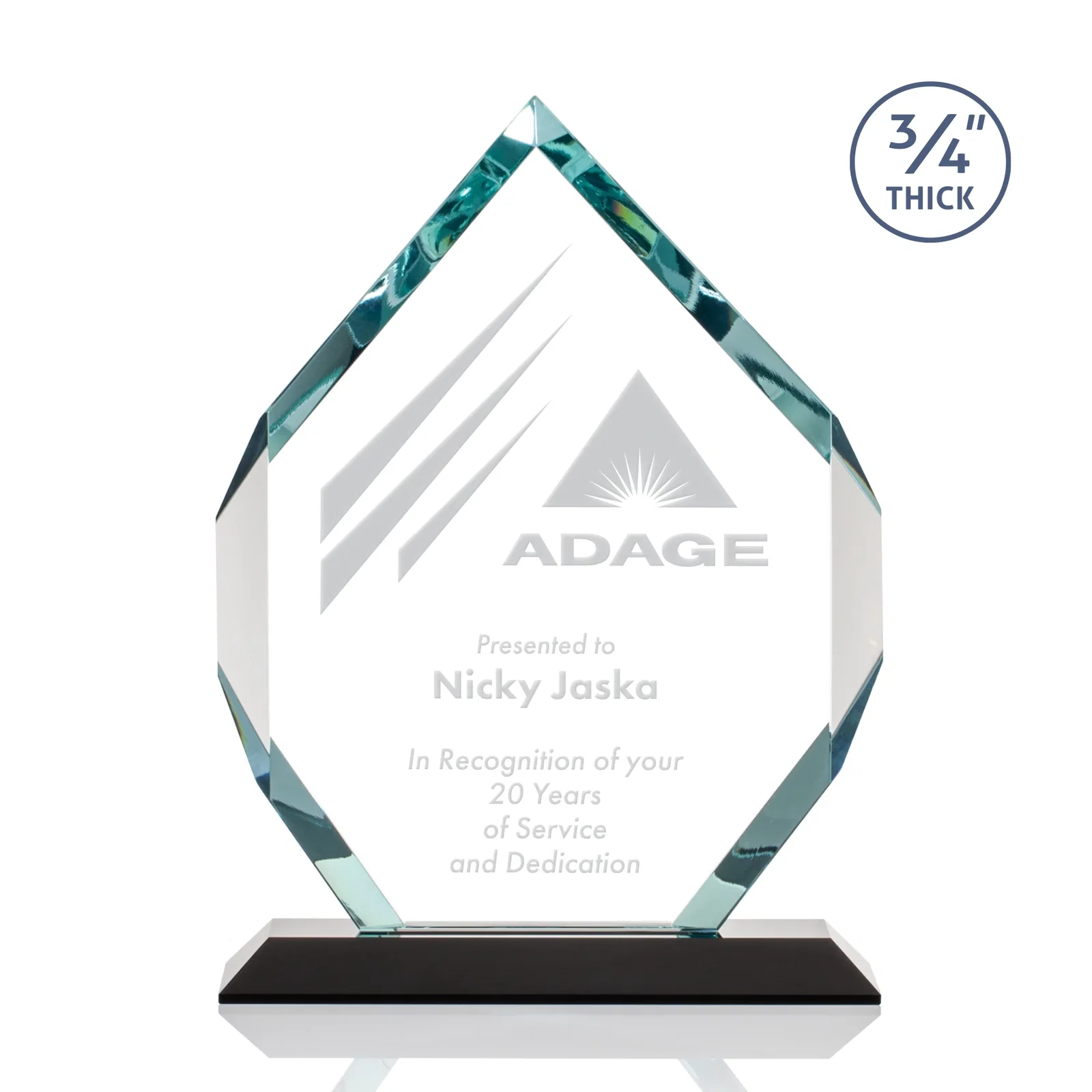 Custom Starfire Crystal Six-Sided Award With Constant-Width Bevels for sales achievement awards
